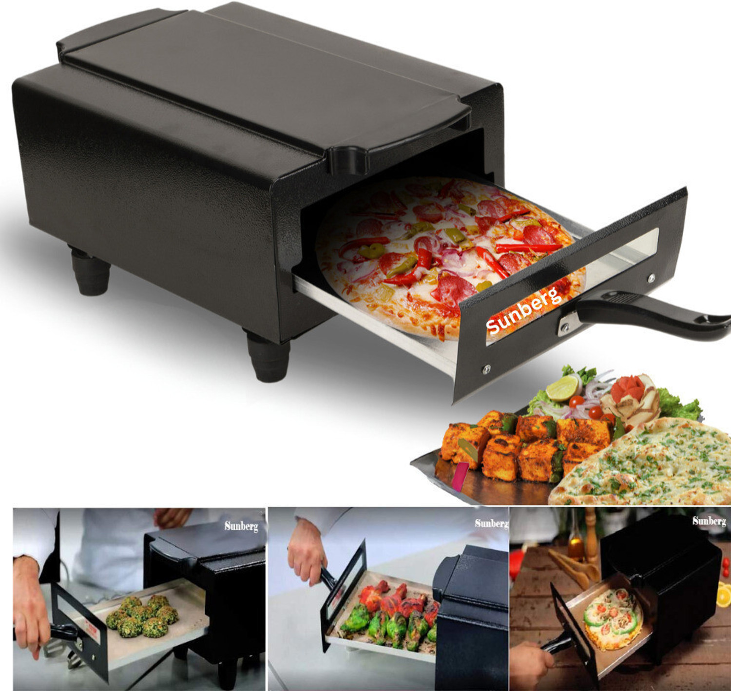 Image of SUNBERG Multi-Purpose 14inch Pizza Maker Oven for Home Kitchen Use-Ideal for All Recipes Electric Tandoor