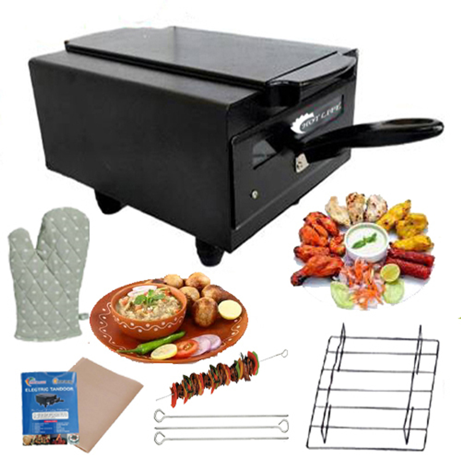Image of HOT LIFE Electric Tandoor with Pizza Cutter,Recipe Book, Glove, Magic Cloth 1500-Watt (All Accessories) Black Lightweight and Elegant Looking Tandoor Electric Tandoor