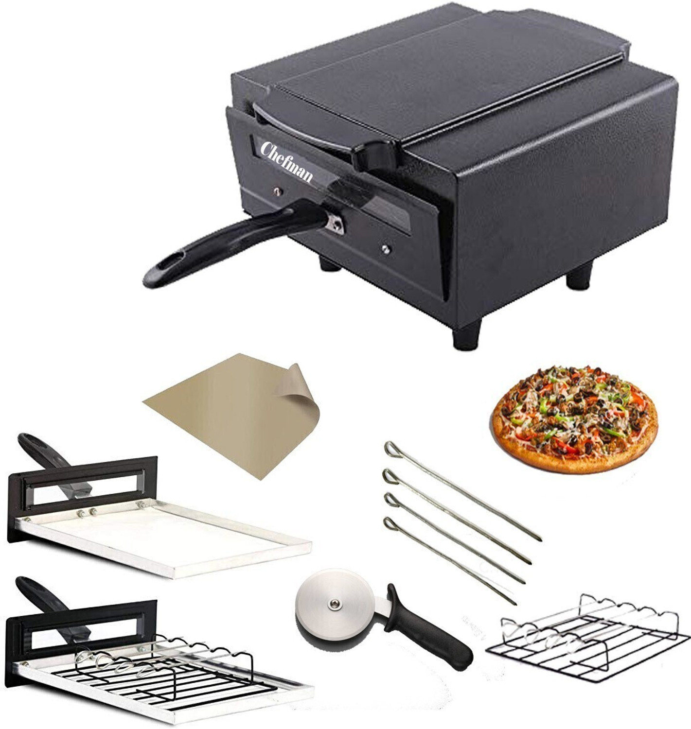Image of Chefman Mini 10-inch 1500W Smart Pizza Oven with Grill for Naan & Roti (All Accessories) Electric Tandoor
