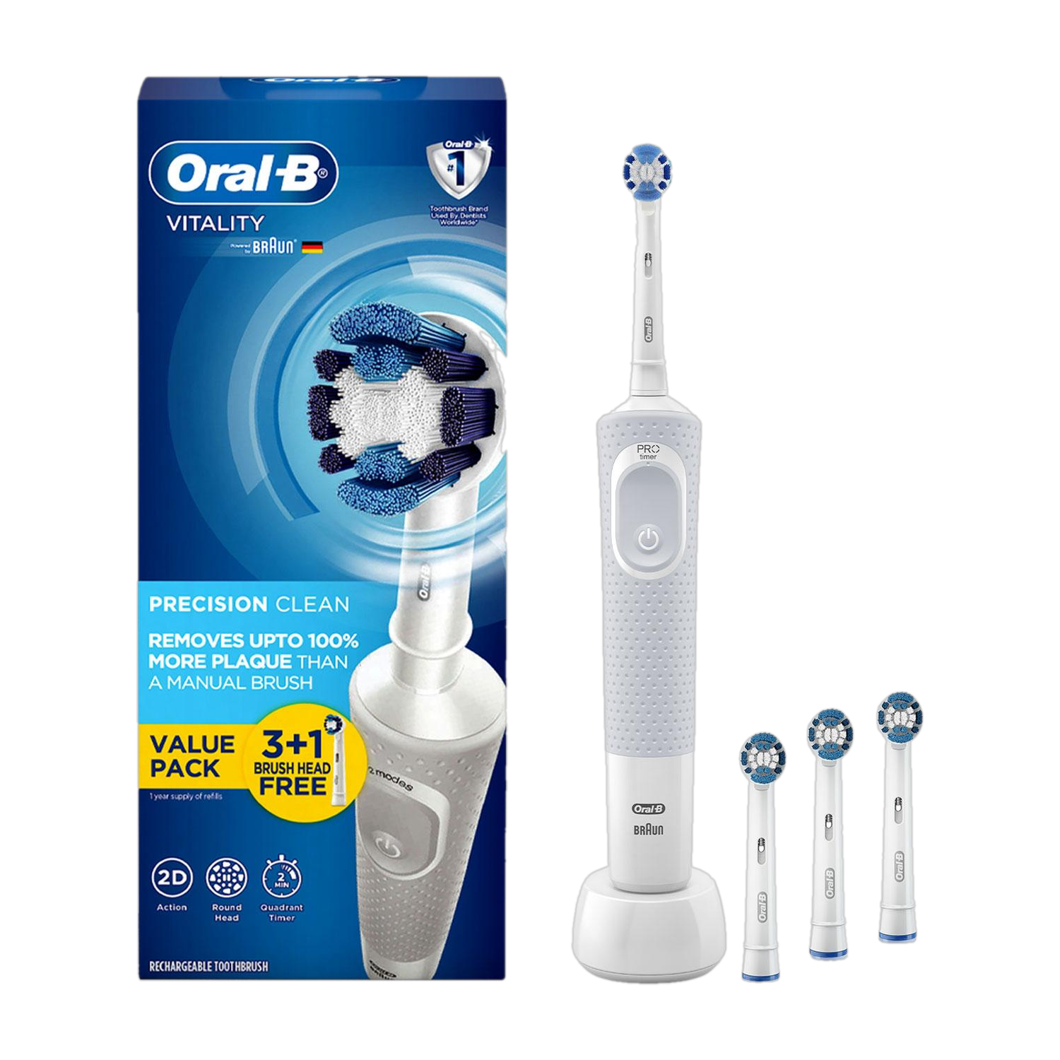 Oral-B Vitality Electric Toothbrush, 4 Brush Heads, 2 Modes, 2-Min