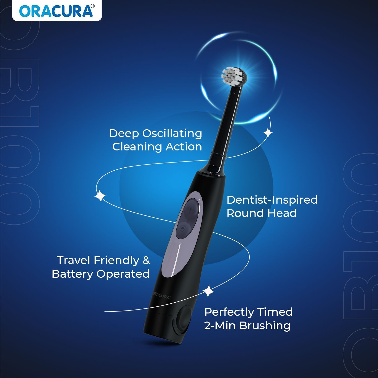 Image of ORACURA OB100 Oscillating Battery Operated Electric Toothbrush | 6000 Strokes /Min Electric Toothbrush