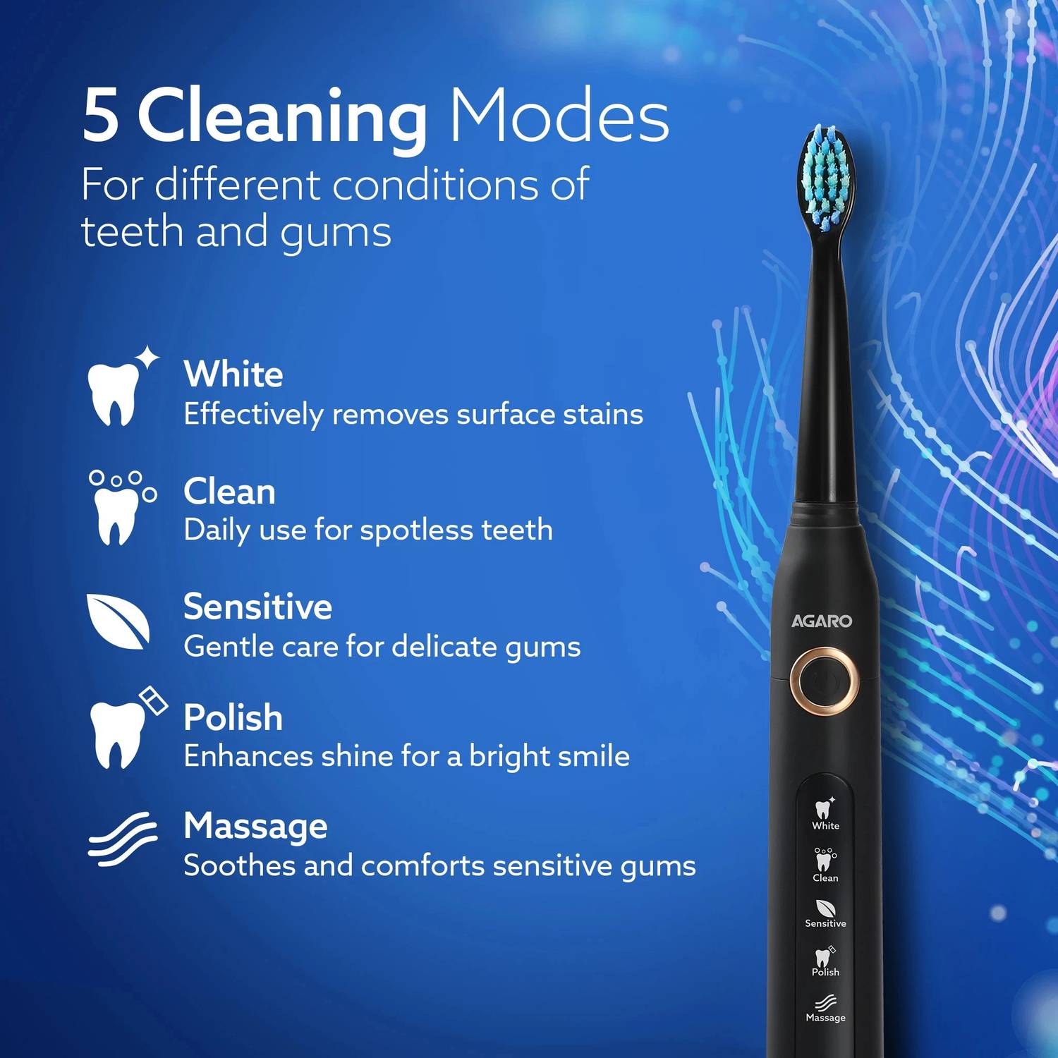 AGARO Cosmic Plus Sonic Electric Toothbrush Black - Image 3