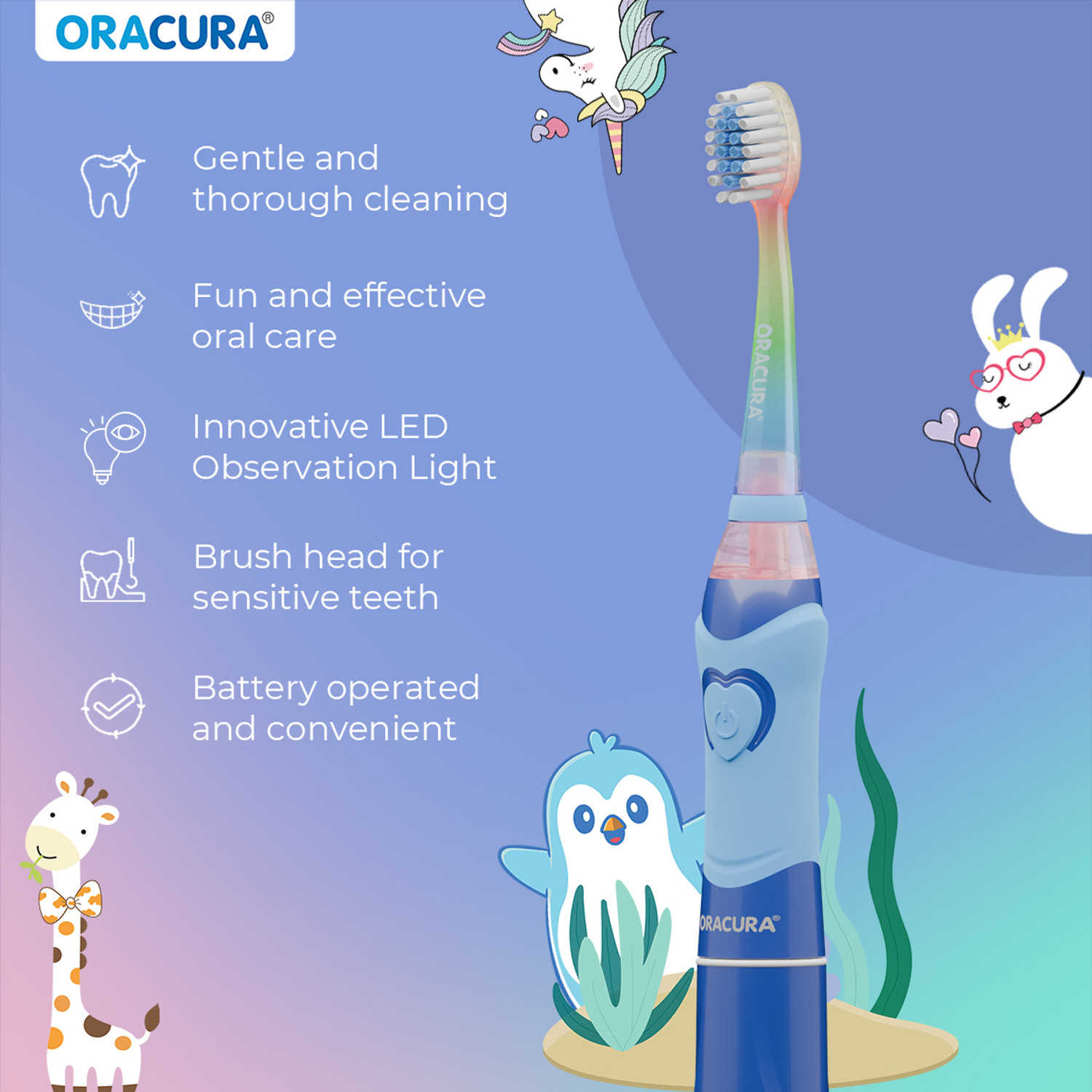 Image of ORACURA KSB100 Sonic Kids Battery Operated Electric Toothbrush | 24,000 Strokes /minute Electric Toothbrush