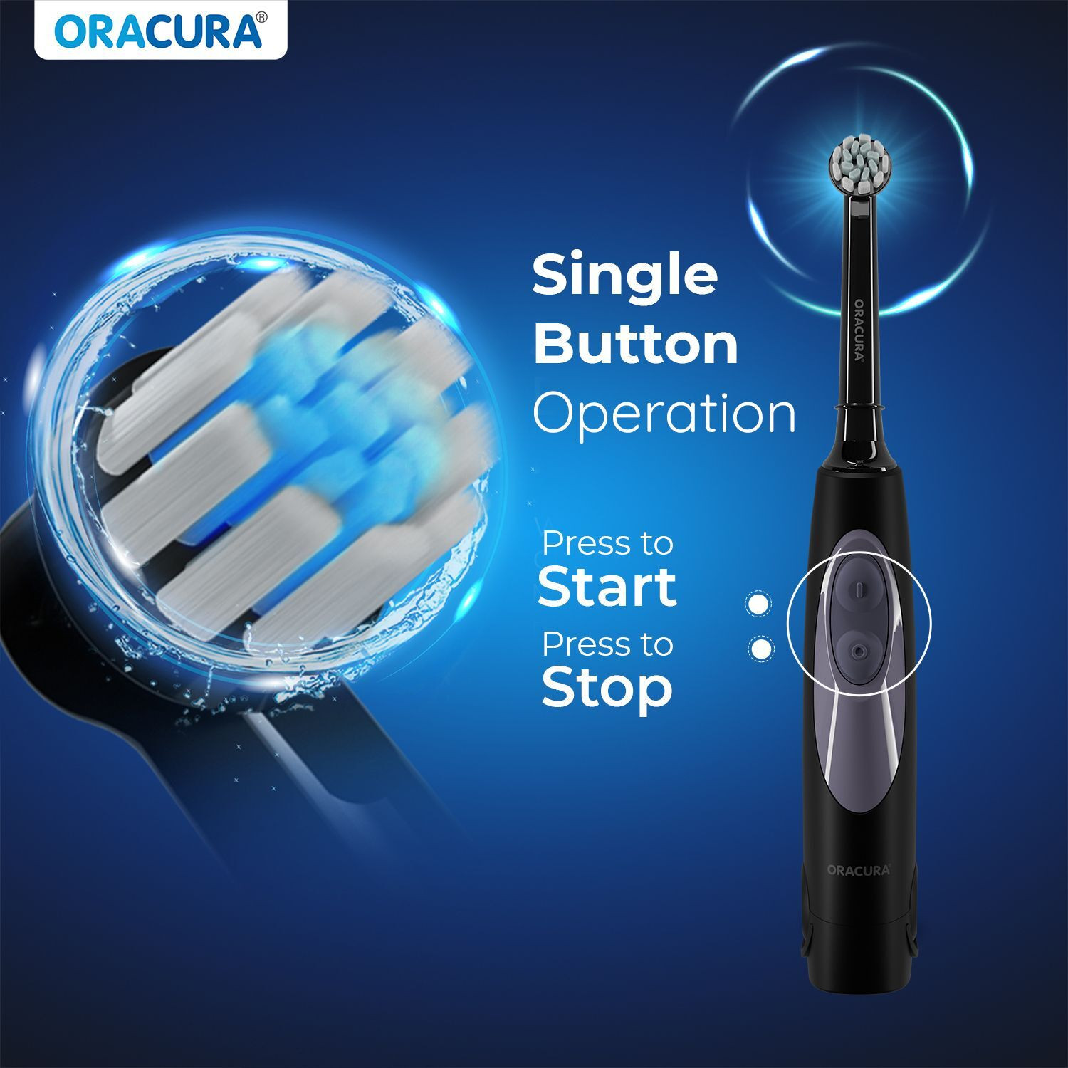 Image of ORACURA OB100 Oscillating Battery Operated Electric Toothbrush | 6000 Strokes /Min Electric Toothbrush