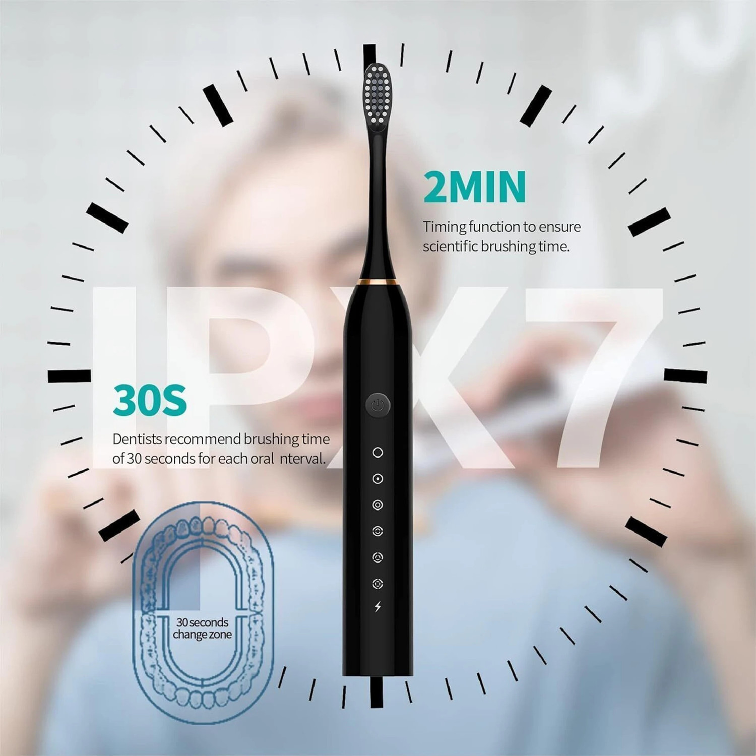 Image of varique electric brush,Electric Travel Toothbrush USB Rechargeable 6 Position toothbrush Electric Toothbrush
