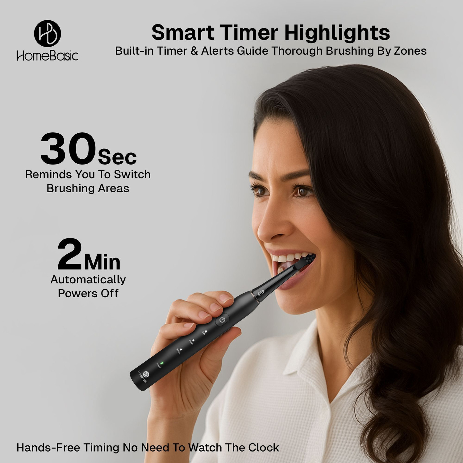 Image of HOMEBASIC Sonic Shine 6 Dupont Brush Heads, 3 Modes, USB-C, IPX7 Waterproof Electric Toothbrush