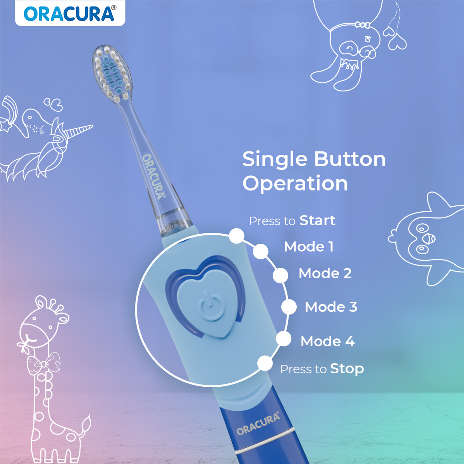 Image of ORACURA KSB100 Sonic Kids Battery Operated Electric Toothbrush | 24,000 Strokes /minute Electric Toothbrush