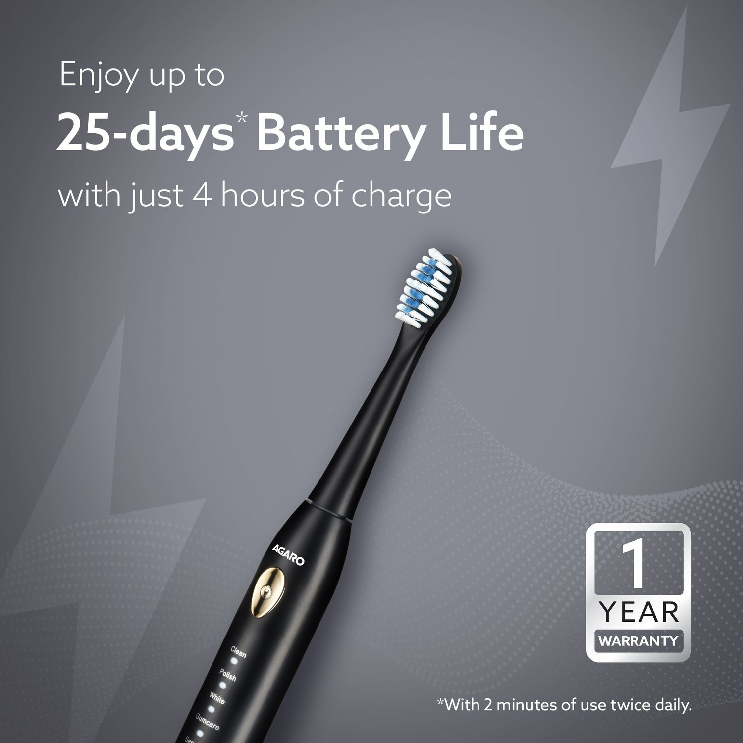 Image of AGARO COSMIC LITE Sonic Electric Tooth Brush For Adults With 5 Modes, 2 Brush Heads Electric Toothbrush