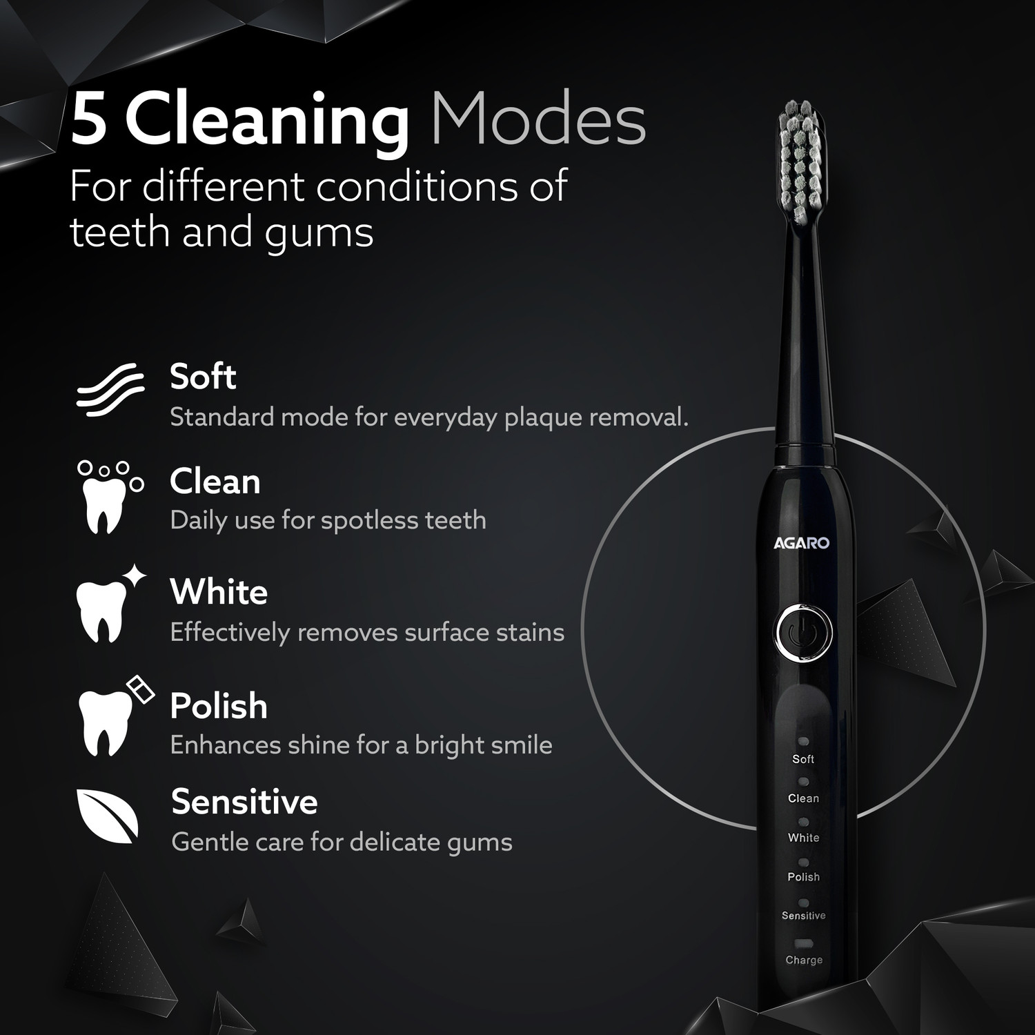 Image of AGARO COSMIC ADVANCE Sonic Electric Tooth Brush For Adults With 5 Modes, 2 Brush Heads Electric Toothbrush