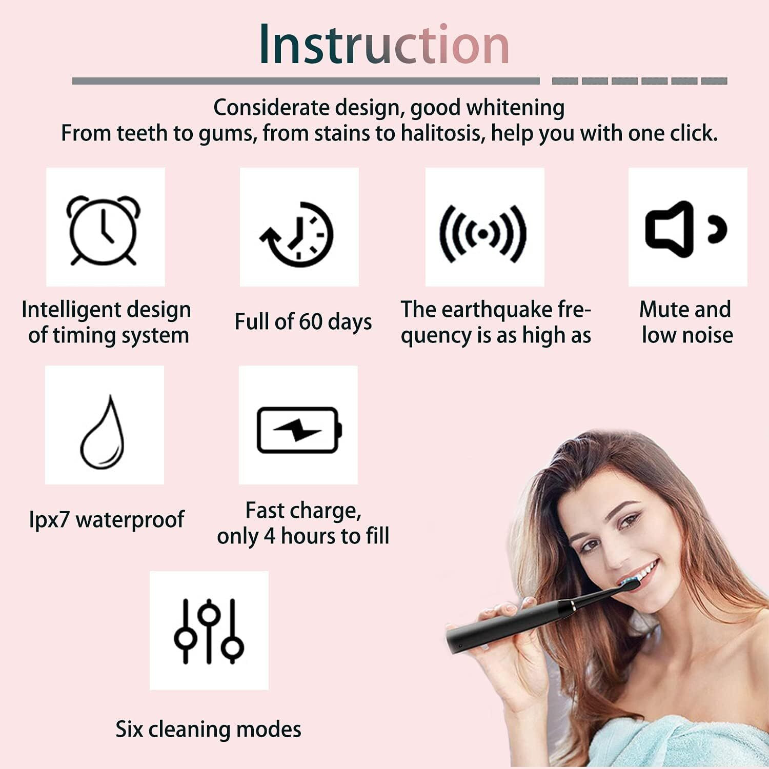 Image of TREYONA USB Rechargeable Ultrasonic with 3 Brush hand Adults -Kids Electric Toothbrush Electric Toothbrush