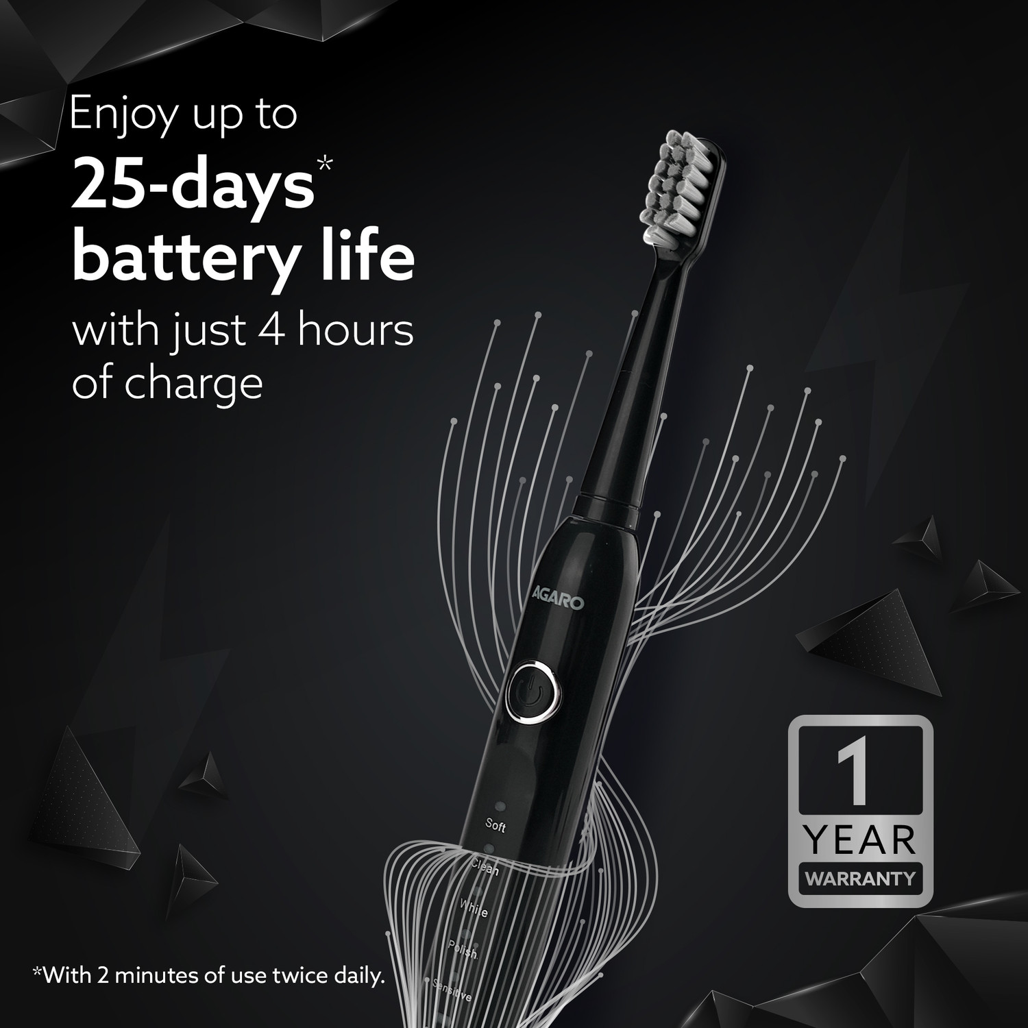Image of AGARO COSMIC ADVANCE Sonic Electric Tooth Brush For Adults With 5 Modes, 2 Brush Heads Electric Toothbrush