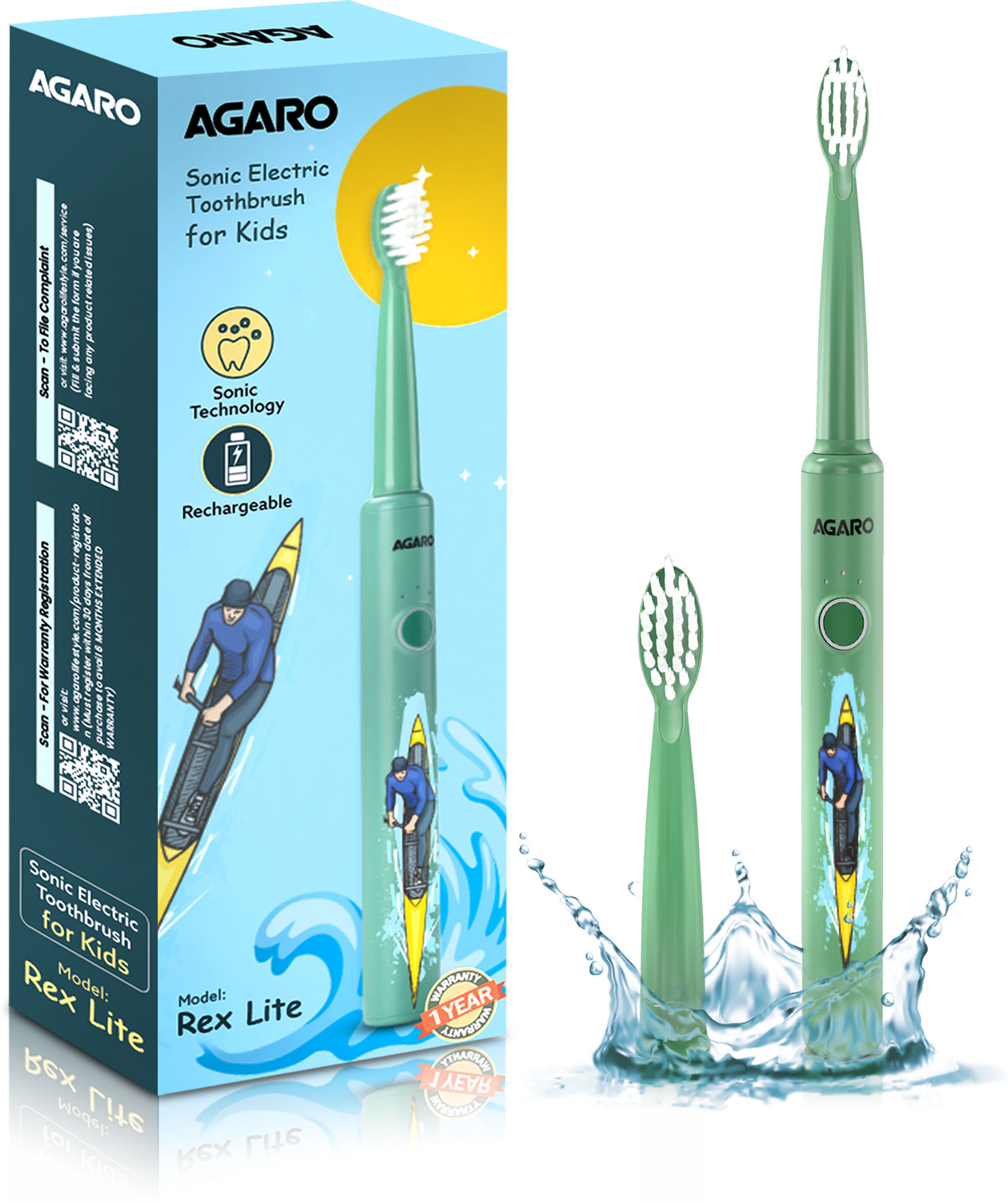 Image of AGARO REX Lite Sonic Electric Kids Toothbrush with 3 Brushing Modes Electric Toothbrush