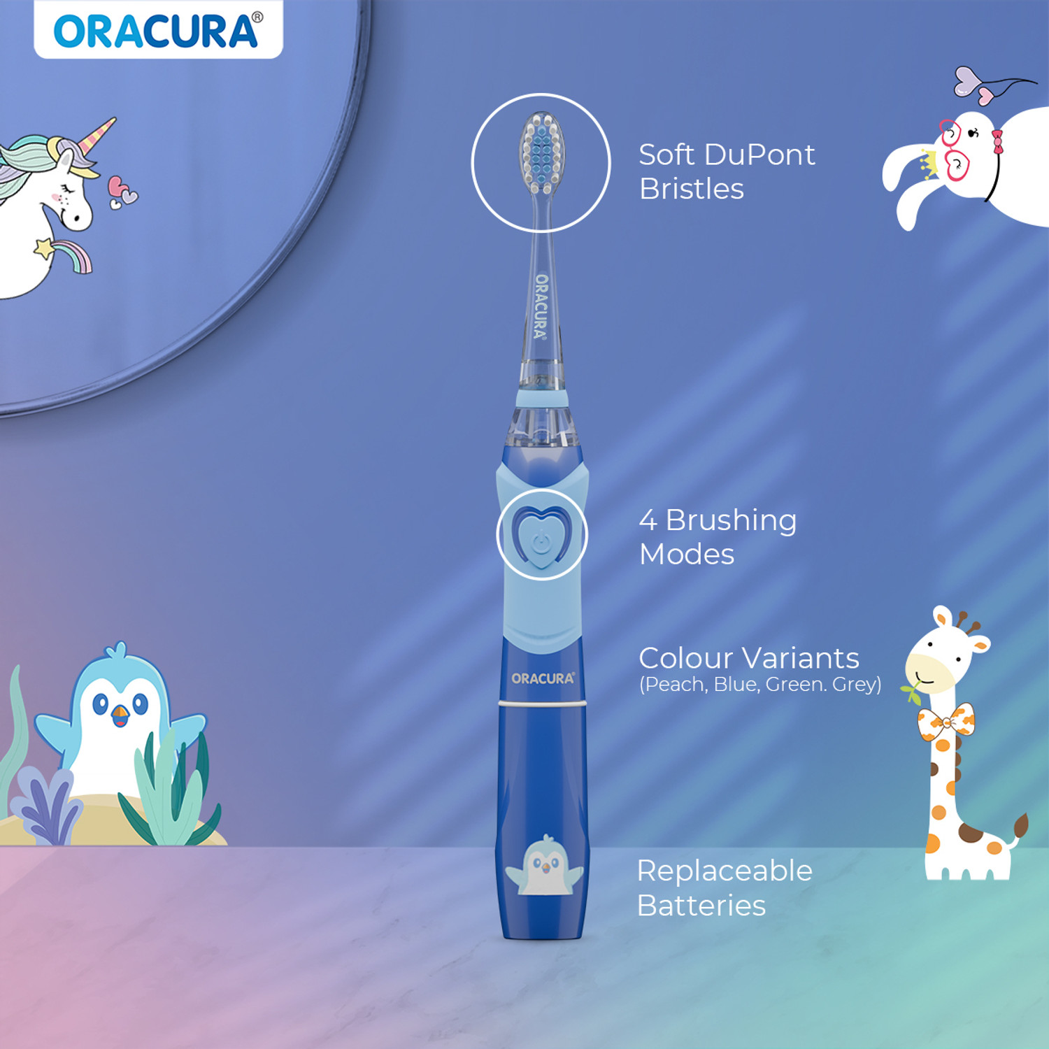 Image of ORACURA KSB100 Sonic Kids Battery Operated Electric Toothbrush | 24,000 Strokes /minute Electric Toothbrush