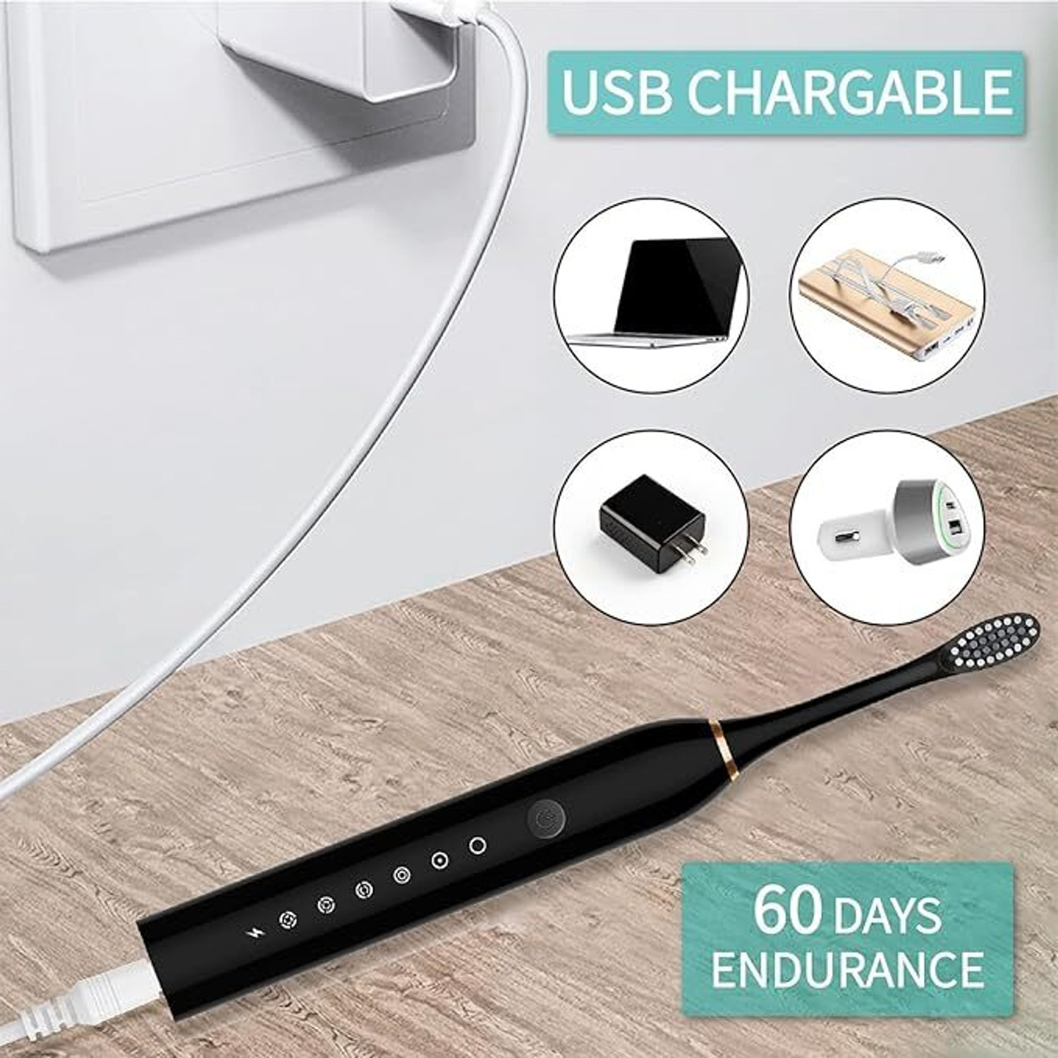 Image of Wednesday SONIC ELECTRIC TOOTHBRUSH WITH 4 BRUSH HEADS - Rechargeable Modes,@370 Electric Toothbrush