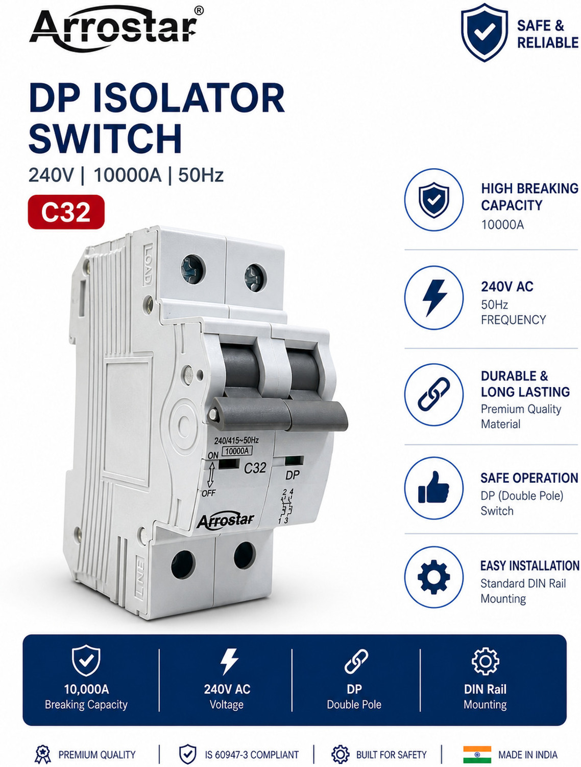 Image of ARROSTAR 32a DP MCB AR-402 MCB