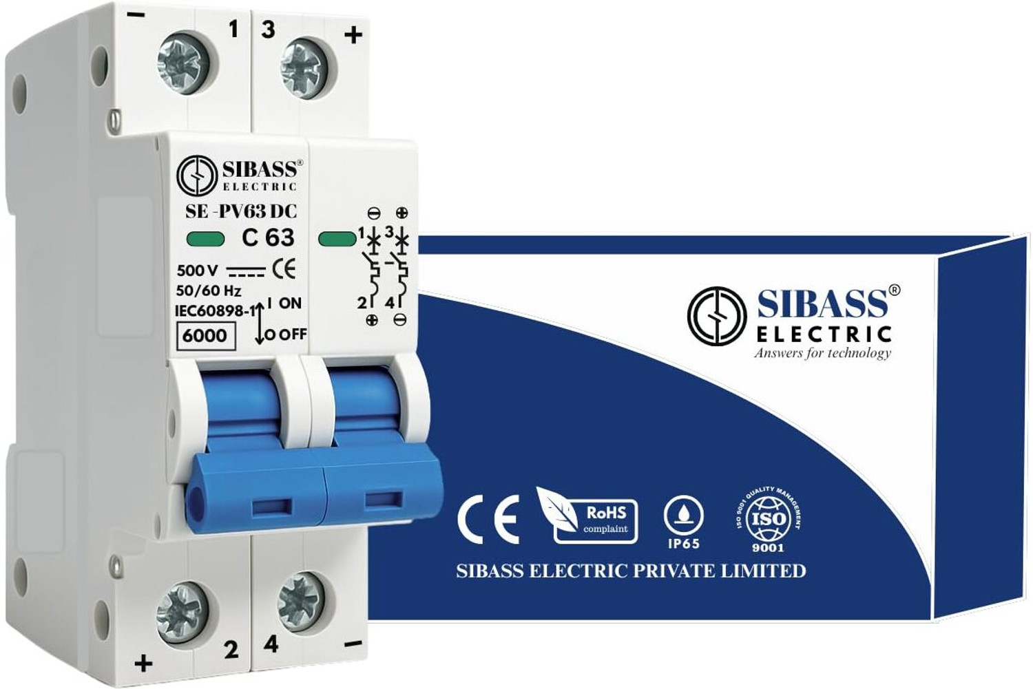 Image of DAYSTAR SOLAR DC MCB 63A 2POLE 500V SIBASS-ELECTRIC DC MINIATURE CIRCUIT BREAKER (SE-PV63) MCB