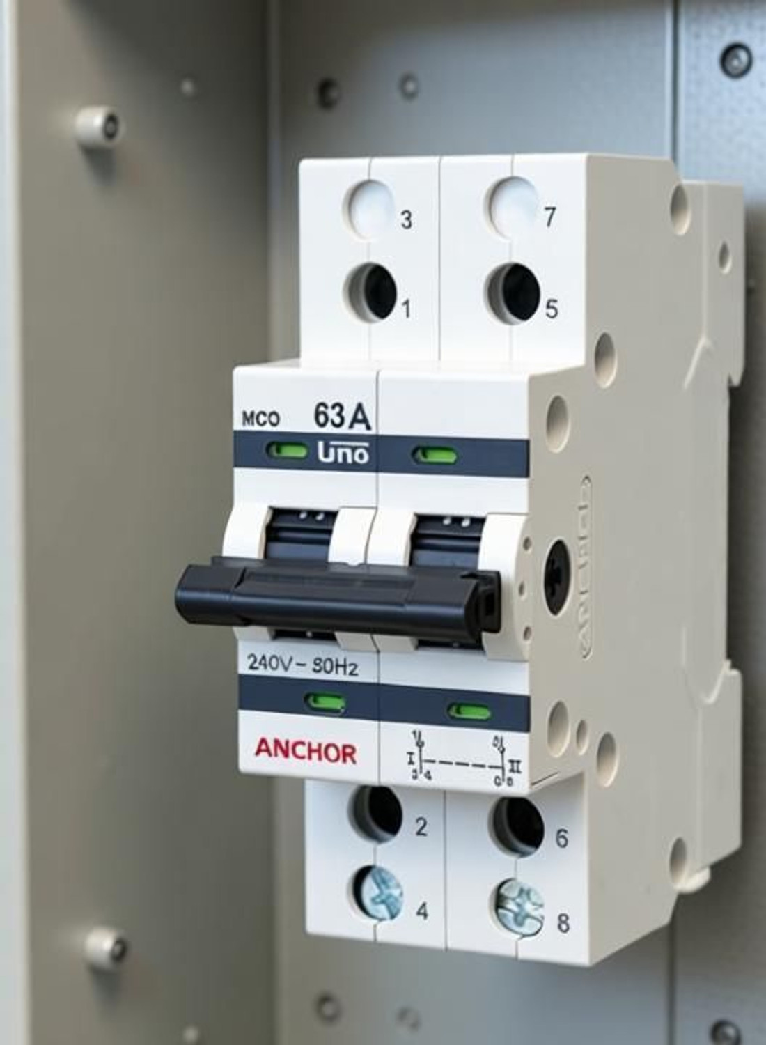 Image of Anchor By Panasonic UNO Series 63 Ampere Dual Pole Change Over Switch Circuit Breaker | 63 Amp MCB for Home, Office, Hospital, Factoy MCB