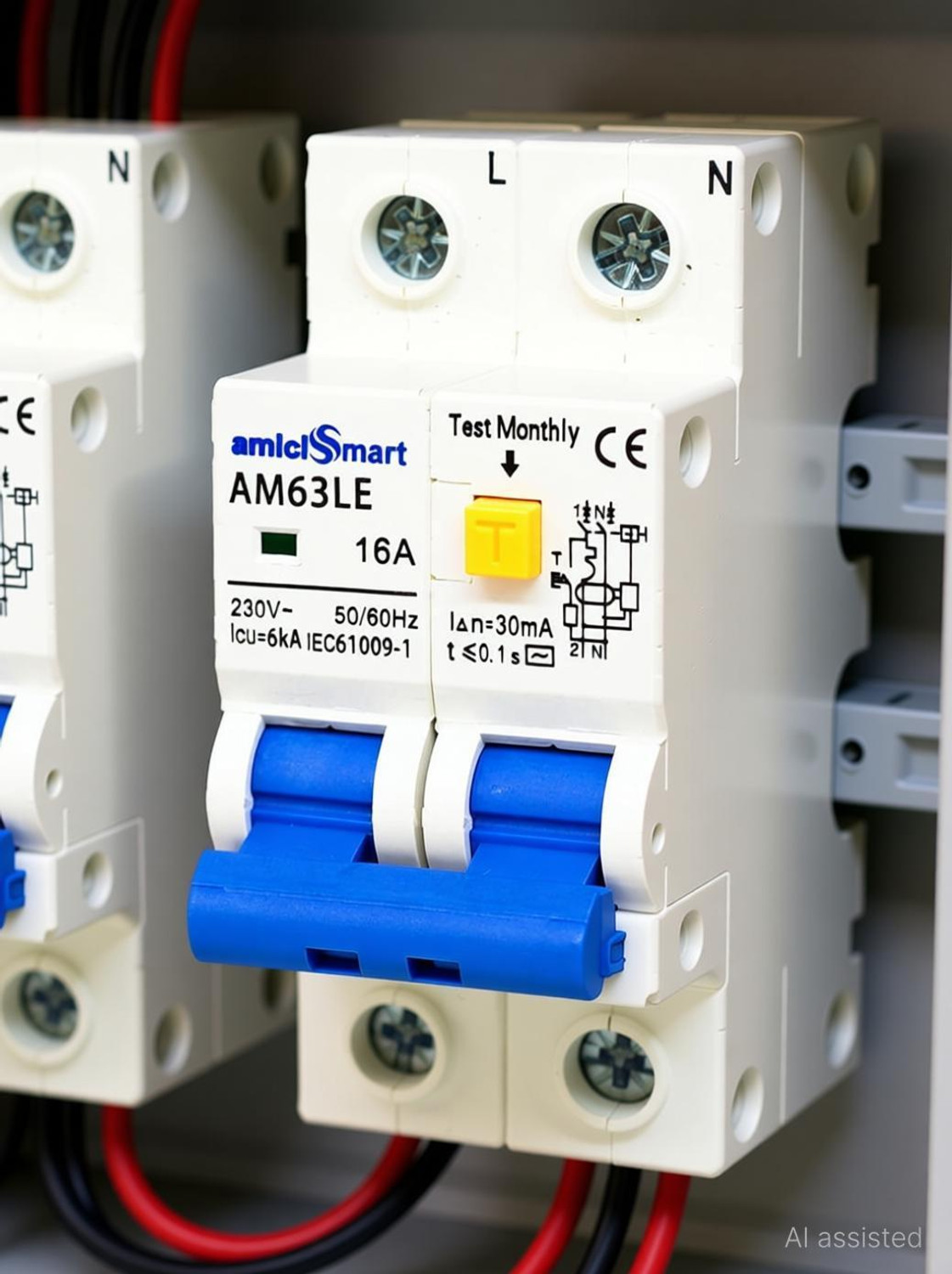 Image of amiciSmart 16A RCBO, 220V Residual Current Circuit Breaker with Over Current Shock Proof, with On /Off Switch for Leakage Protection MCB