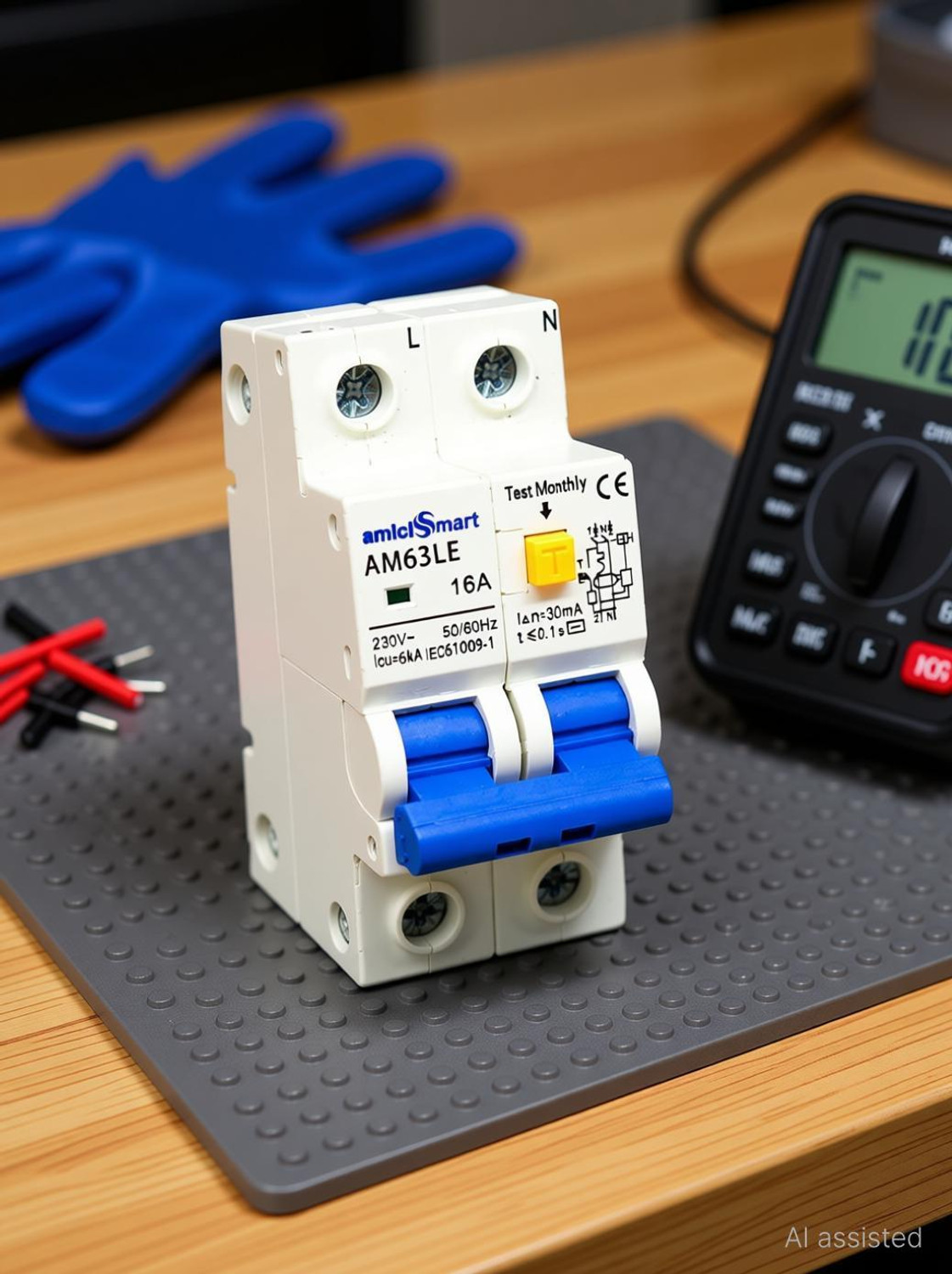 Image of amiciSmart 16A RCBO, 220V Residual Current Circuit Breaker with Over Current Shock Proof, with On /Off Switch for Leakage Protection MCB