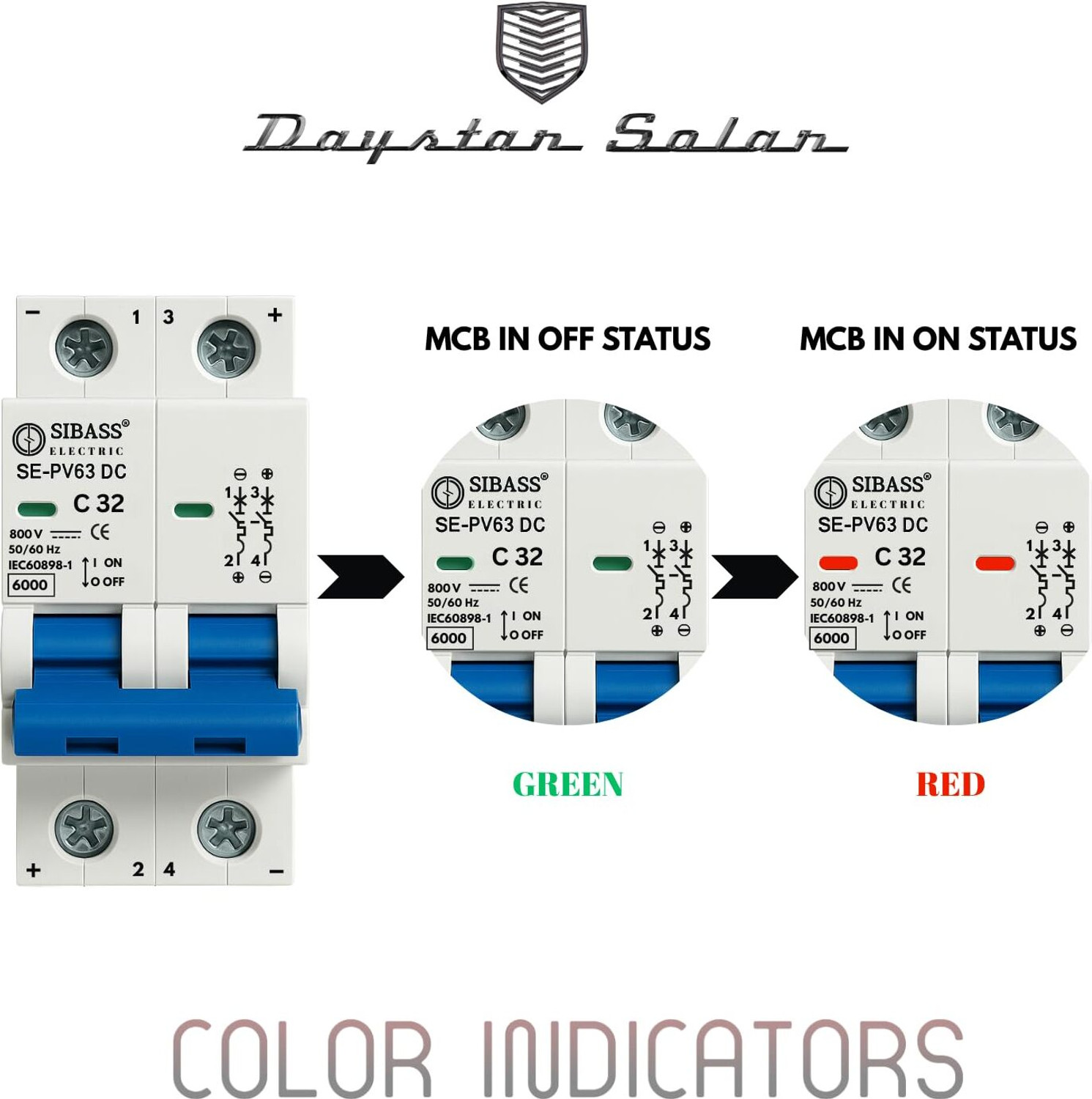 Image of DAYSTAR SOLAR DC MCB 32A 2POLE 800V SIBASS-ELECTRIC DC MINIATURE CIRCUIT BREAKER (SE-PV63) MCB