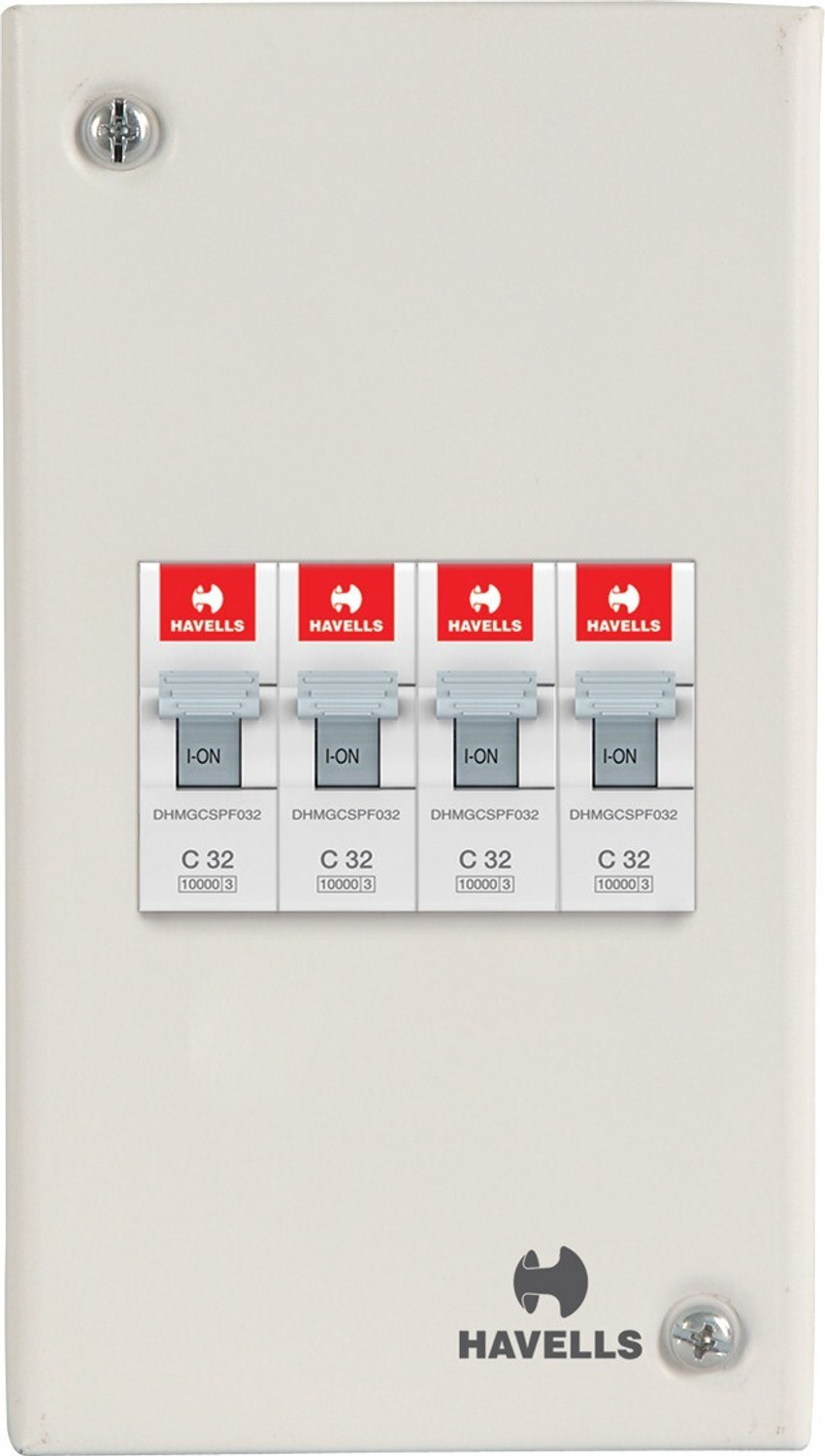 Image of HAVELLS DHDESFP Utility DB MCB ENCL FP Metal Enclosure Sheet Steel 4 Pole Distribution Board Cutout (Grey) DHDESFP-PK1 MCB