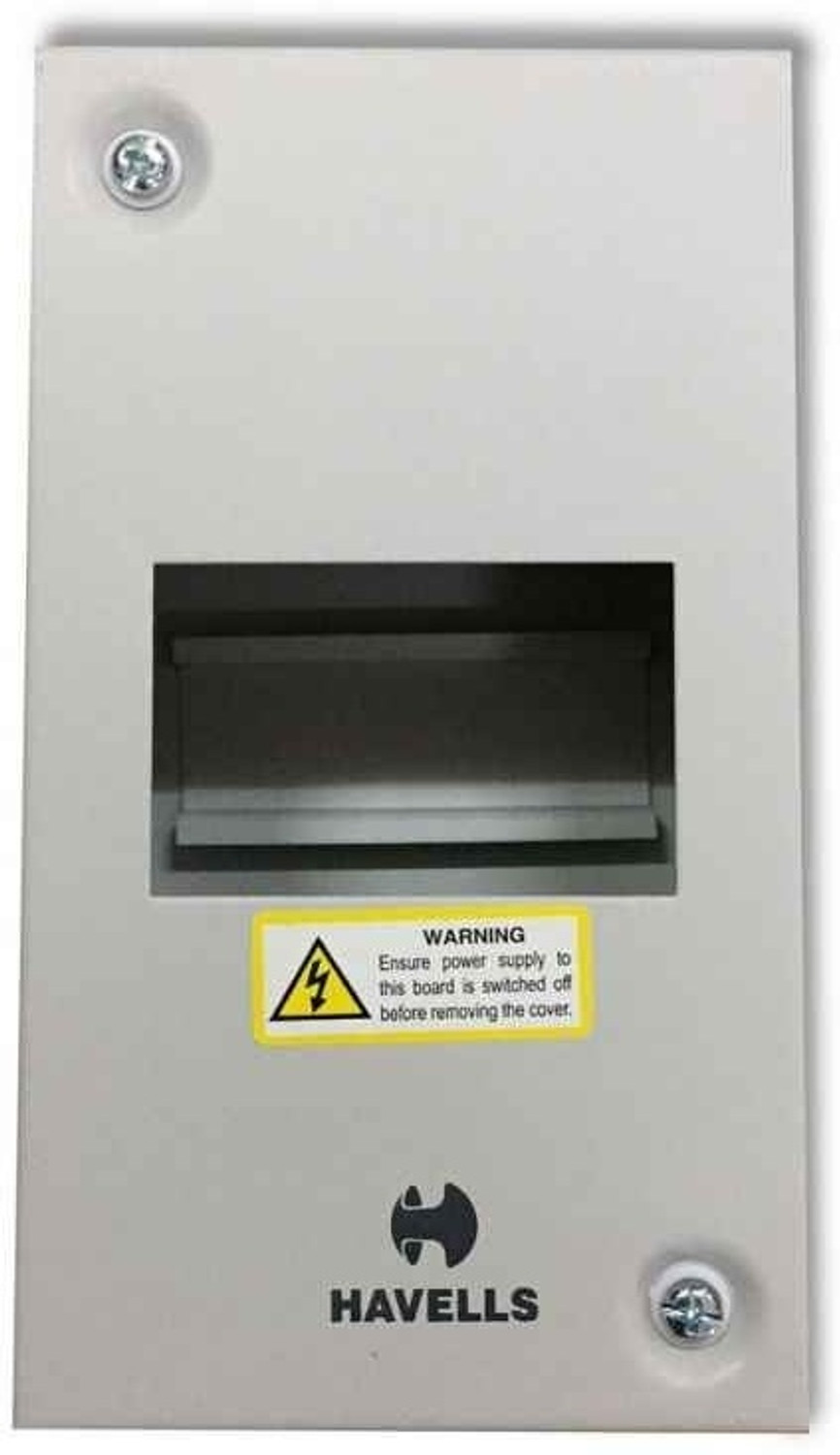 Image of HAVELLS DHDESFP Utility DB MCB ENCL FP Metal Enclosure Sheet Steel 4 Pole Distribution Board Cutout (Grey) DHDESFP-PK1 MCB