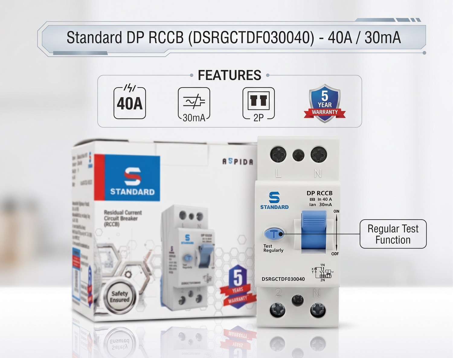 Image of HAVELLS STANDARD 40AMP DP RCCB 30MA 40AMP MCB