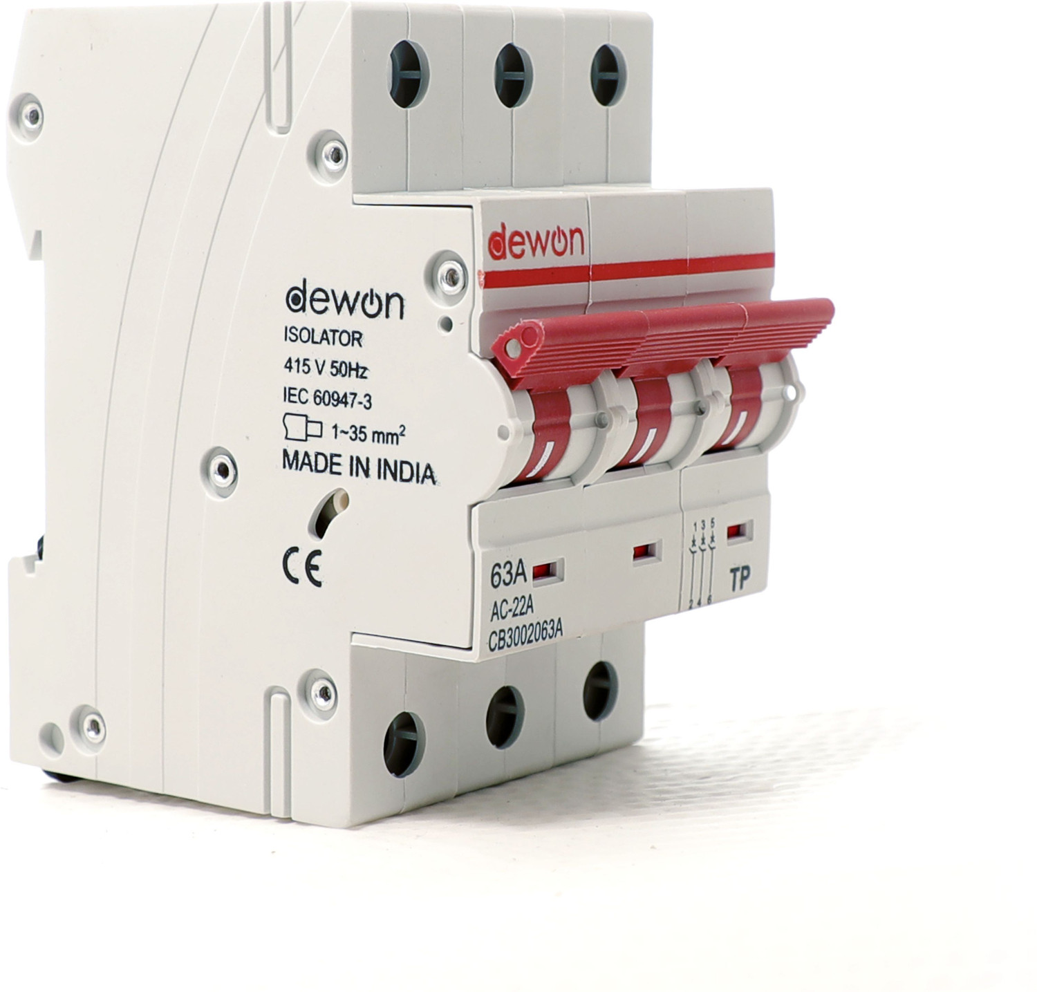 Image of Dewon Electric 63A Triple Pole Isolator | 3P Main Switch | Overload & Surge Protection 63A MCB