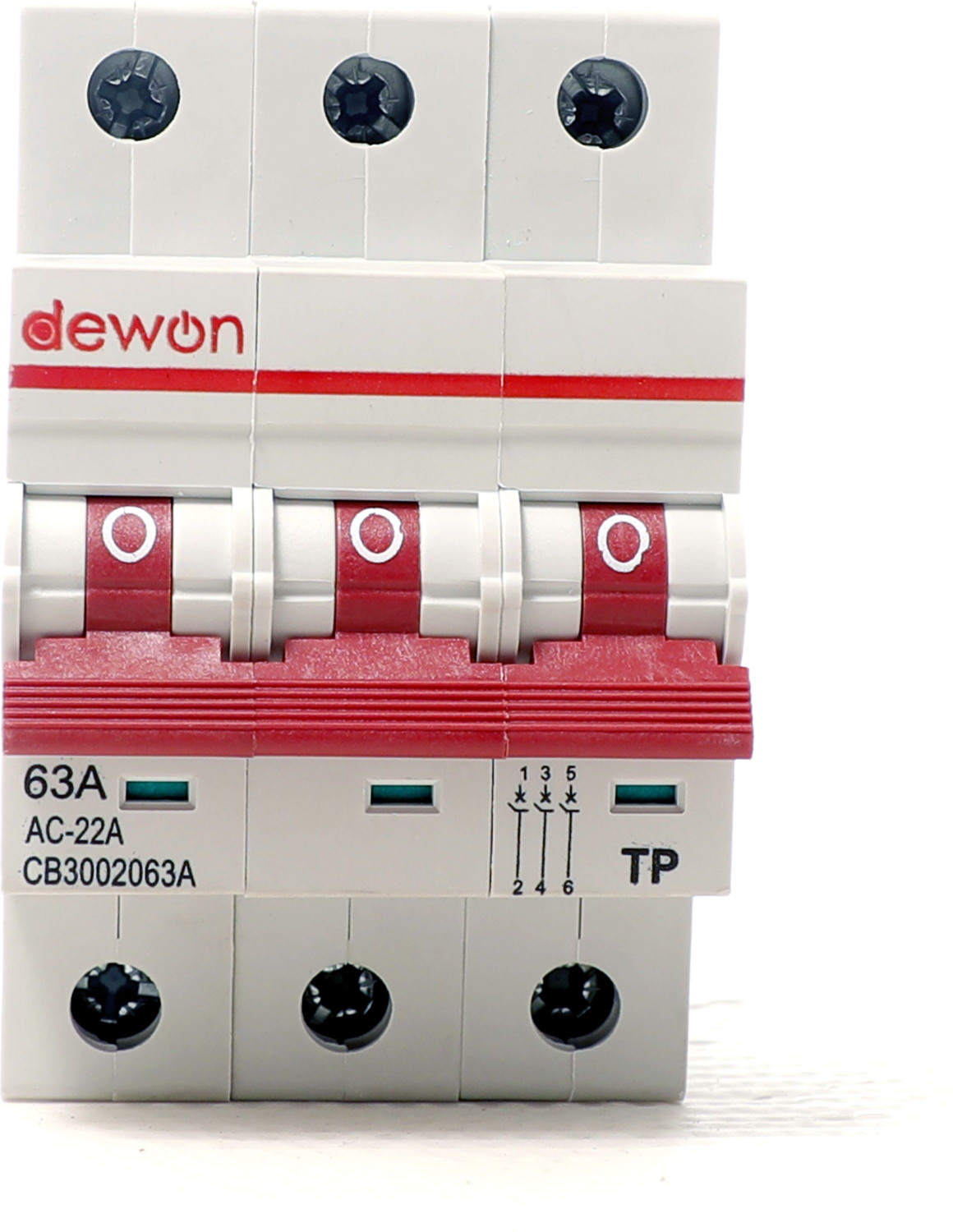 Image of Dewon Electric 63A Triple Pole Isolator | 3P Main Switch | Overload & Surge Protection 63A MCB