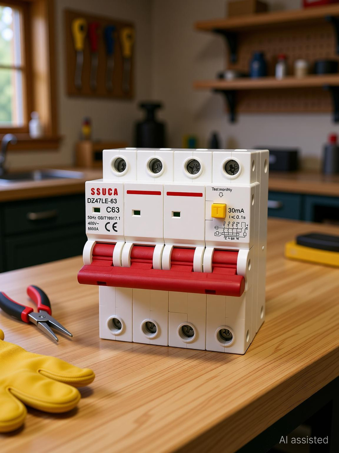 Image of SSUCA 4 Pole RCBO 63A 3 Phase Circuit Breaker | Overcurrent & Short Circuit Protection DZ47LE-63 MCB