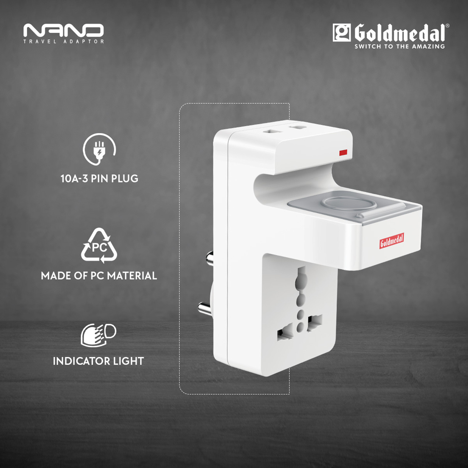 Image of Goldmedal Travel Adaptor with Mobile Stand Three Pin Plug