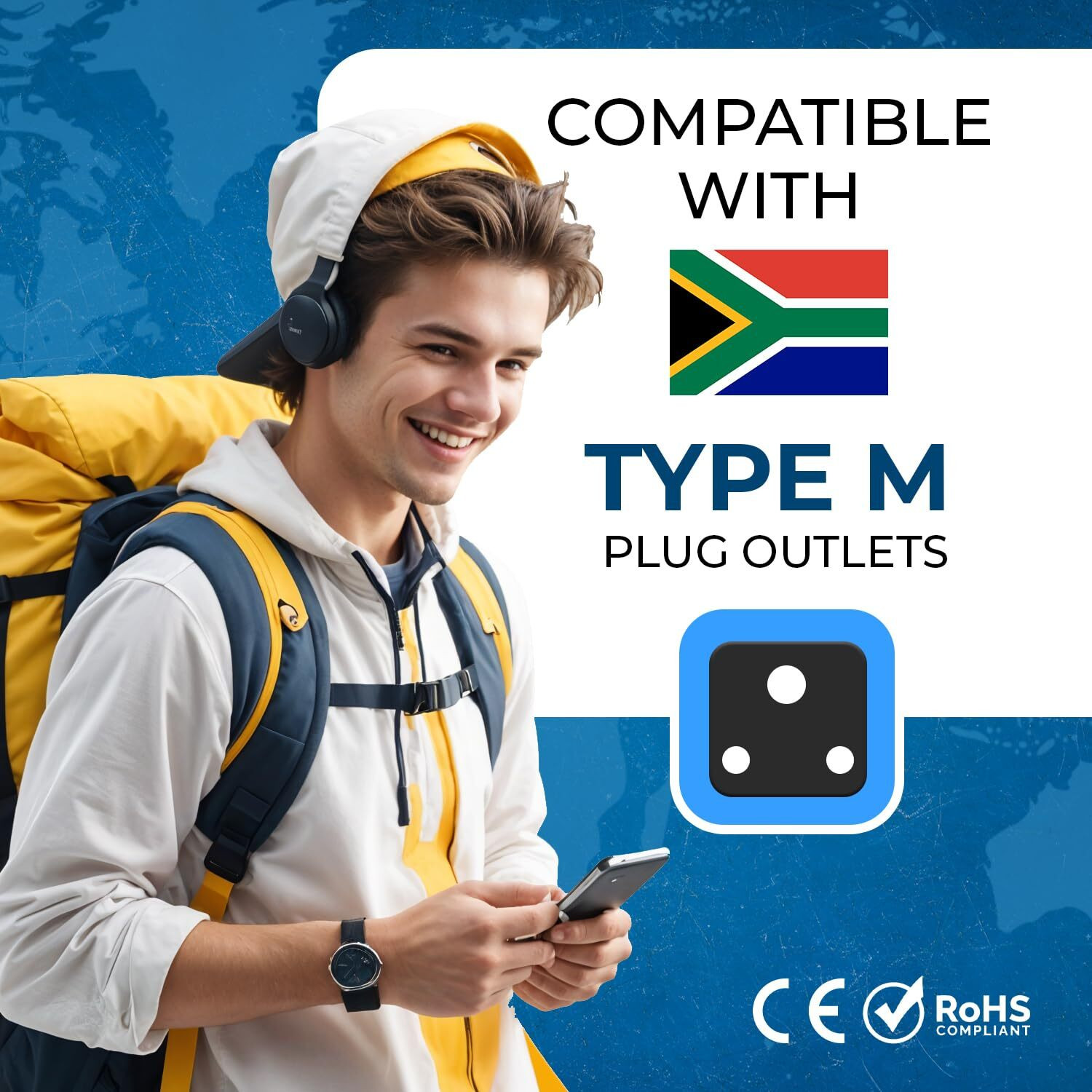 Image of OREI India to South Africa,Botswana Travel Adapter Plug Type M - 4 Pack - Black Worldwide Adaptor