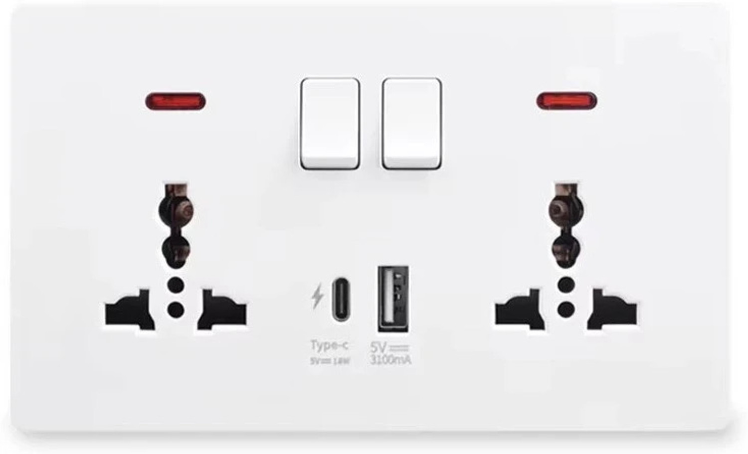 Image of SSUCA double wall socket 18W Fast USB & C Type Charging Socket, Smart 13amp & 1A1C Port Power Plug