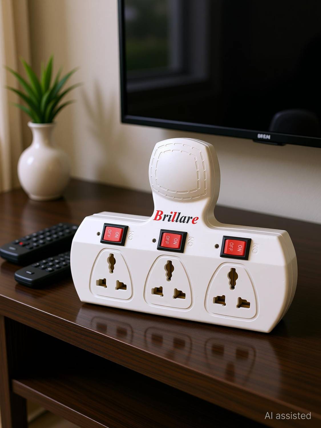BRILLARE Multiplug with Individual Switches, Indicators & Protection Fuse Three Pin Plug