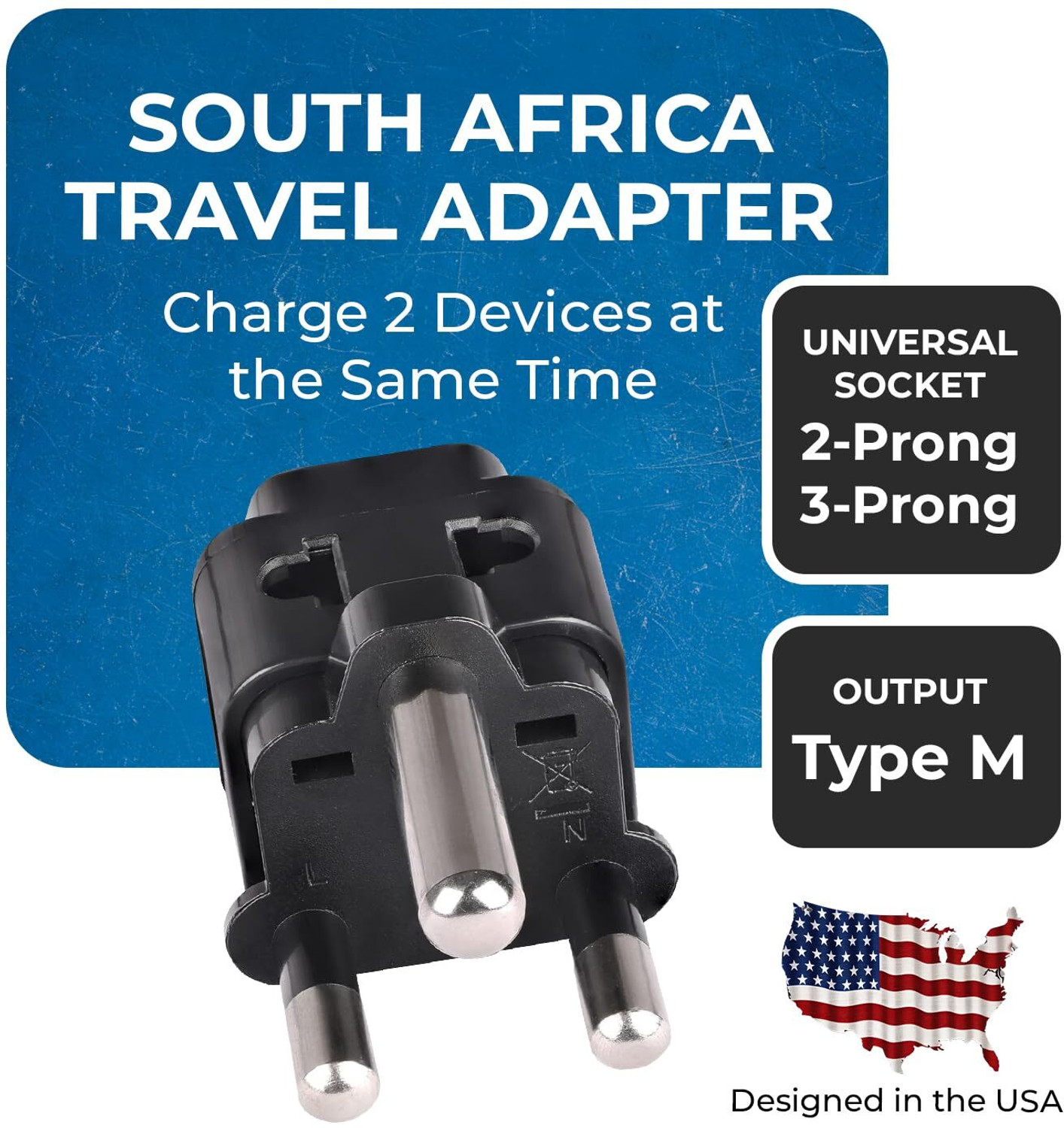Image of OREI India to South Africa,Botswana Travel Adapter Plug Type M - 4 Pack - Black Worldwide Adaptor