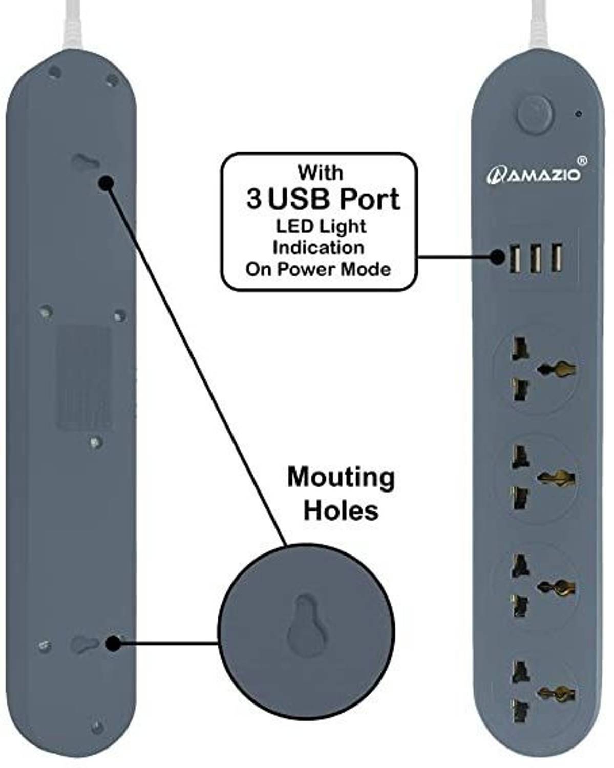 AMAZIO 3 USB 1.8M Extension Cord - Image 5
