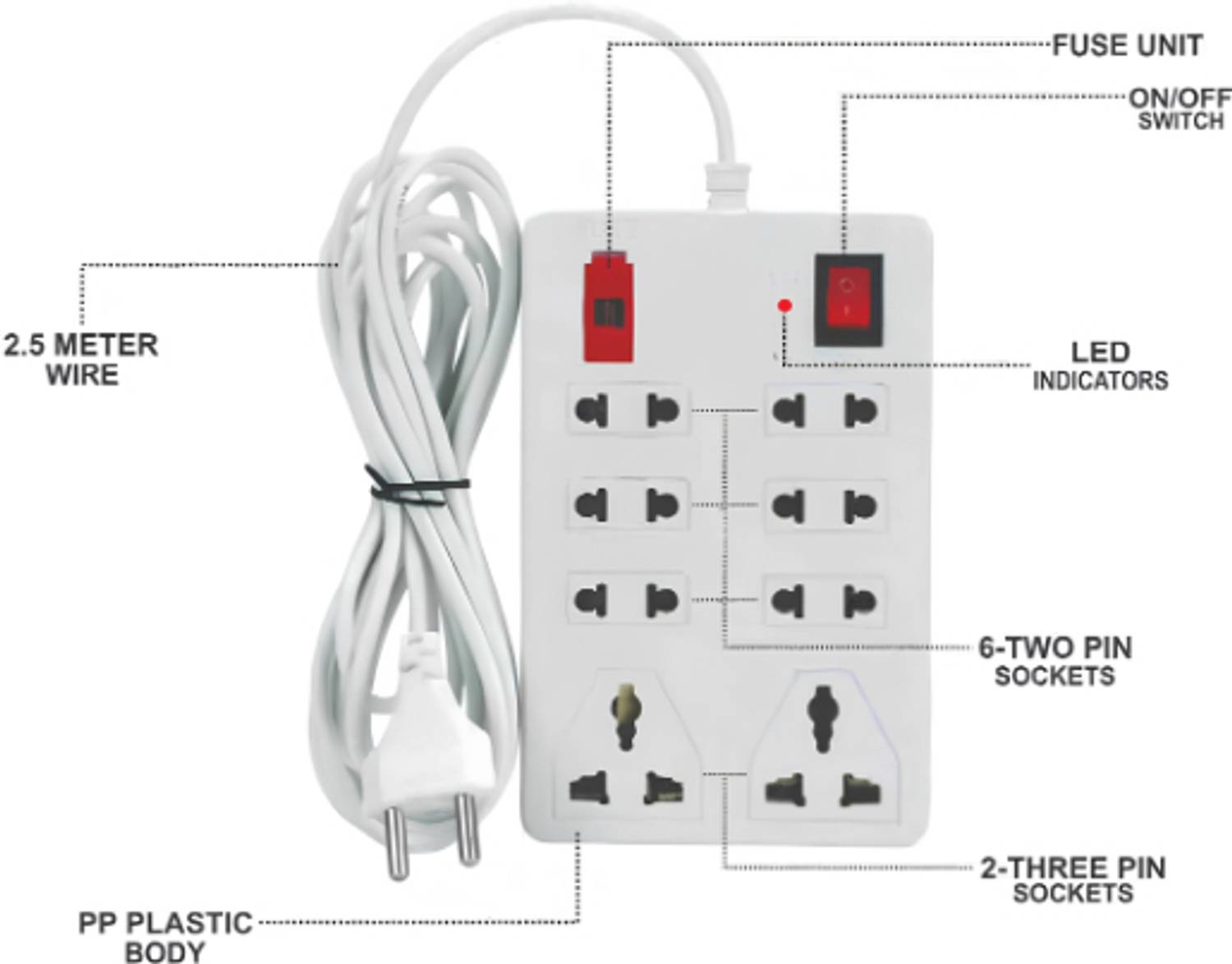 TOOLART 8 Socket 1 Switch Extension Board 2.5M - Image 5