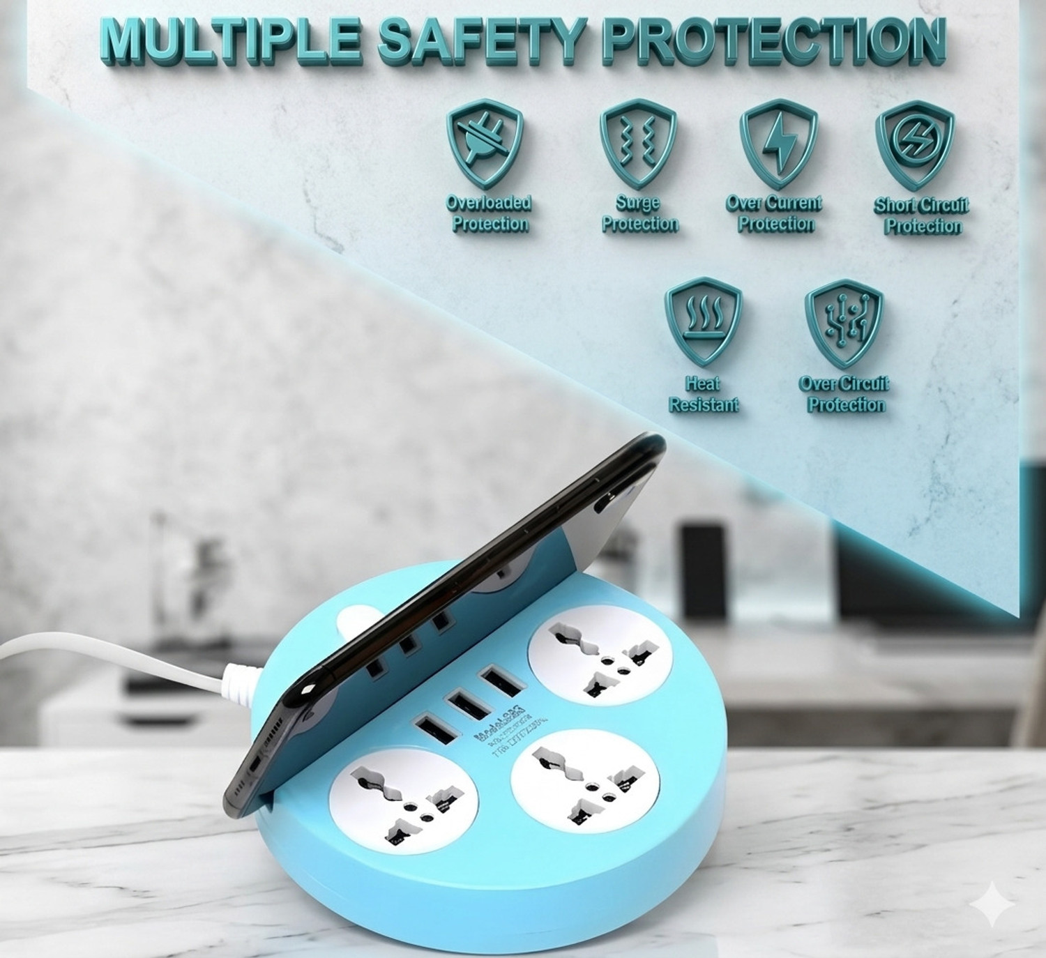 Image of ZIYTRACK Power Extension Cord 2500W Power Converter 3AC Soket 10 A Three Pin Socket