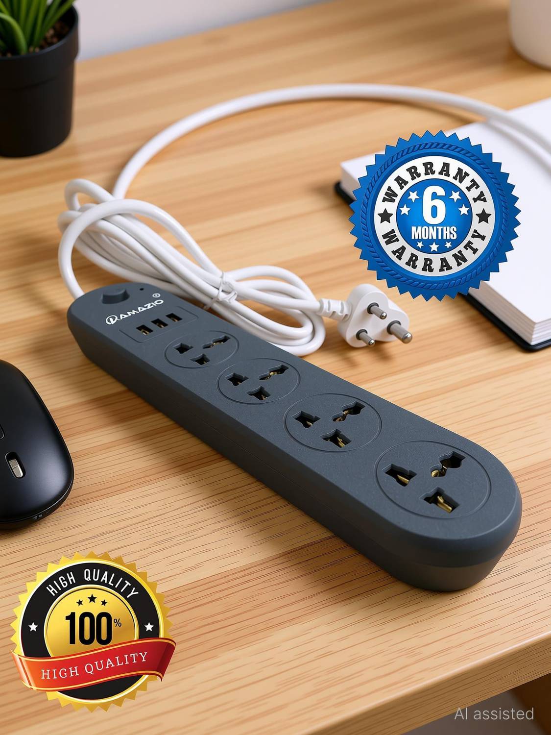 AMAZIO 3 USB 1.8M Extension Cord - Image 1