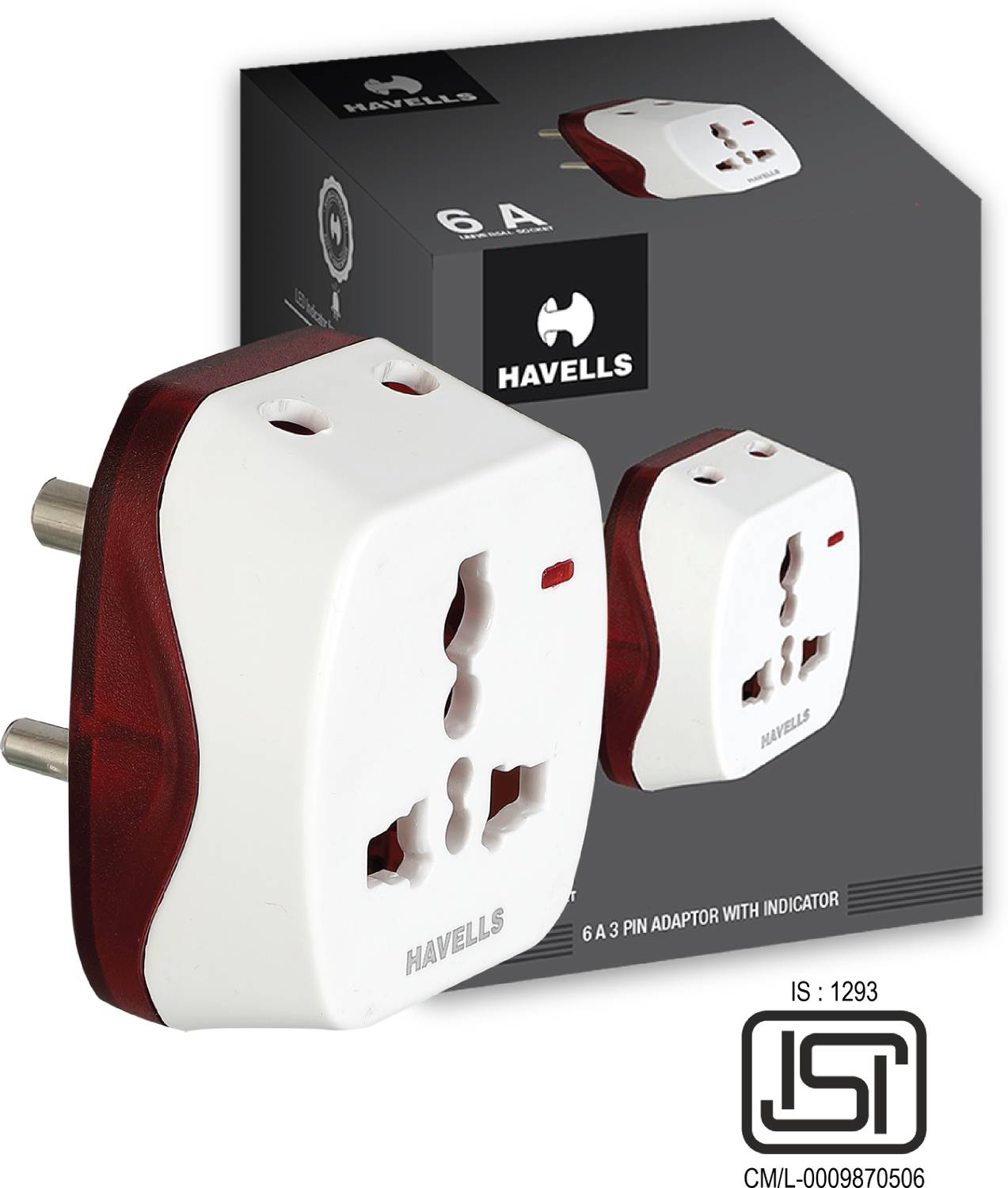 HAVELLS 6A 3 pin Universal Adaptor ( ind) 6 A Three Pin Socket