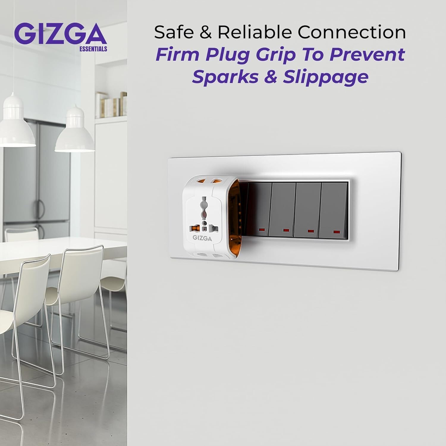 Image of Gizga Essentials 3 Pin Multi Plug Socket | Universal Adapter with Compact Design, (Pack of 2) 6 A Three Pin Socket