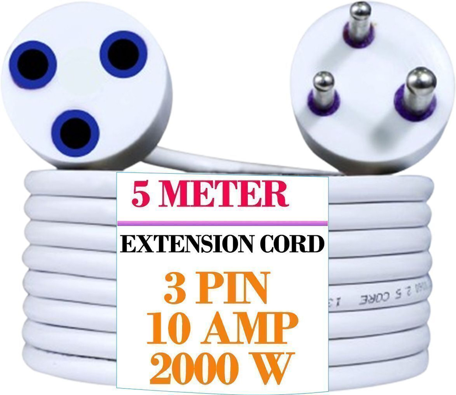 Image of ZIYTRACK Extension Male Female Power Cord | Copper Wire, 3 Pin Extension Cord | (5 Meter) 10 A Three Pin Socket
