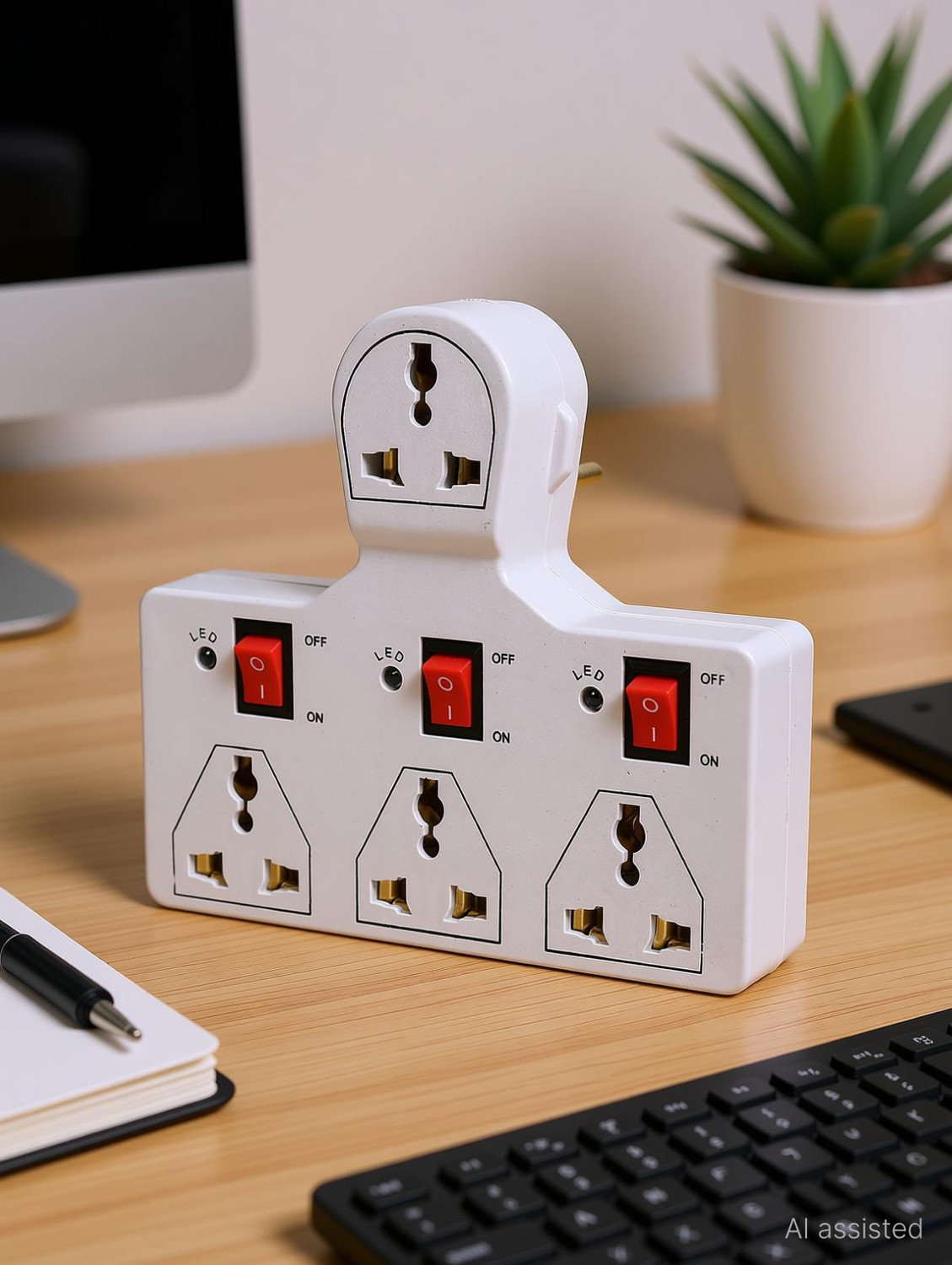 Image of DIGWAY 4 Universal Socket 3 Switch Multi Plug 6 A Three Pin Socket