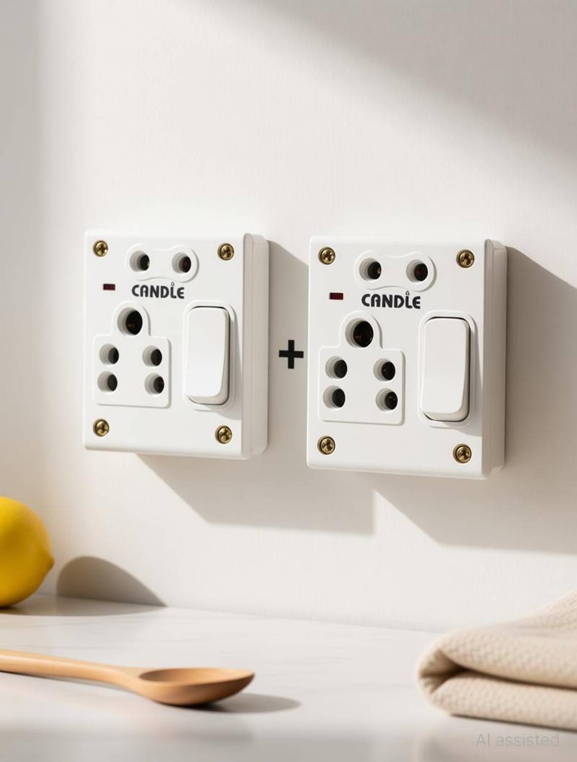 CANDLE 1+2(Pack of 2) Switch,Socket+Indicator Combined Board With Back Cover 5 A One Way Electrical Switch