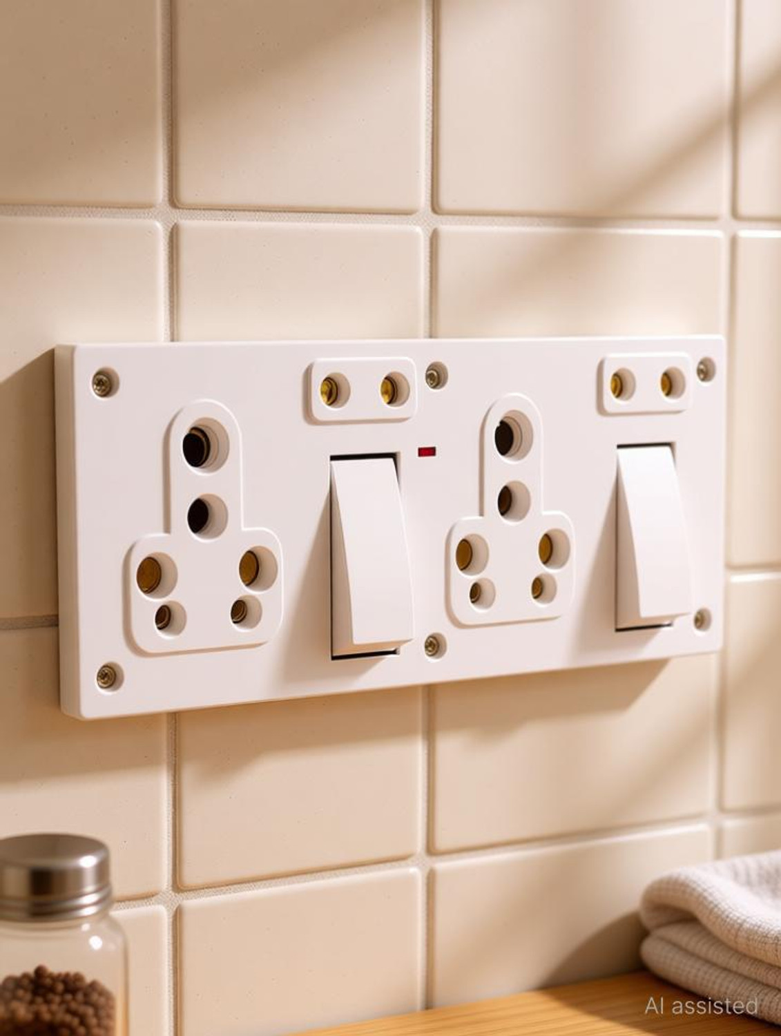 Image of SS TRADER 2 SWITCH 4 SOCKET 2 INDICATOR 20 Amp. COMBINED WITH BOX Electrical Switch board Wall Plate