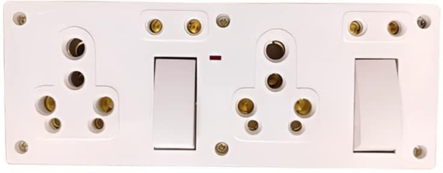 Image of SS TRADER 2 SWITCH 4 SOCKET 2 INDICATOR 20 Amp. COMBINED WITH BOX Electrical Switch board Wall Plate