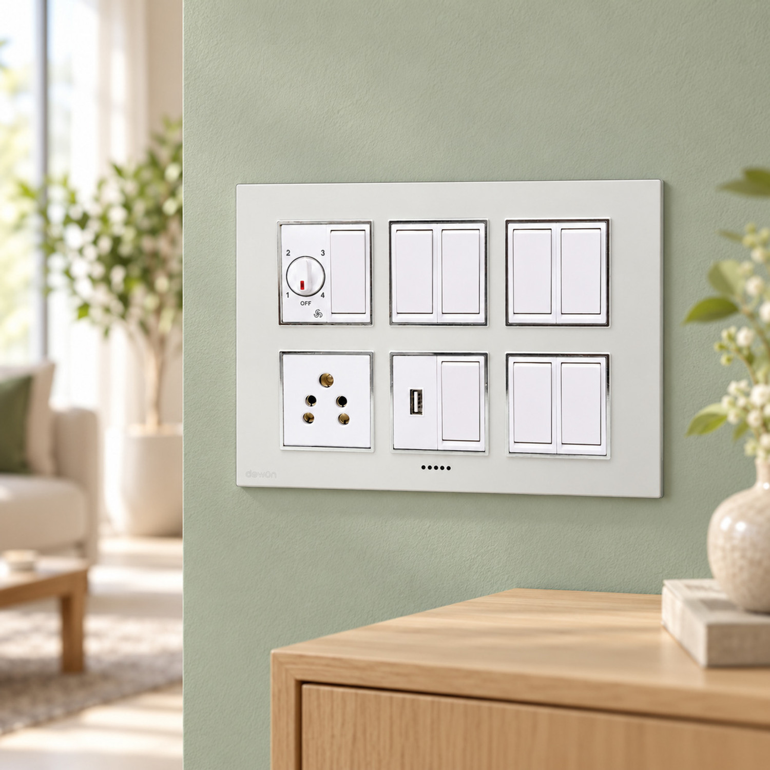 Image of Dewon Electric 12 Module Modular Plate with LED Indicators | Premium Finish for Home & Offic Wall Plate