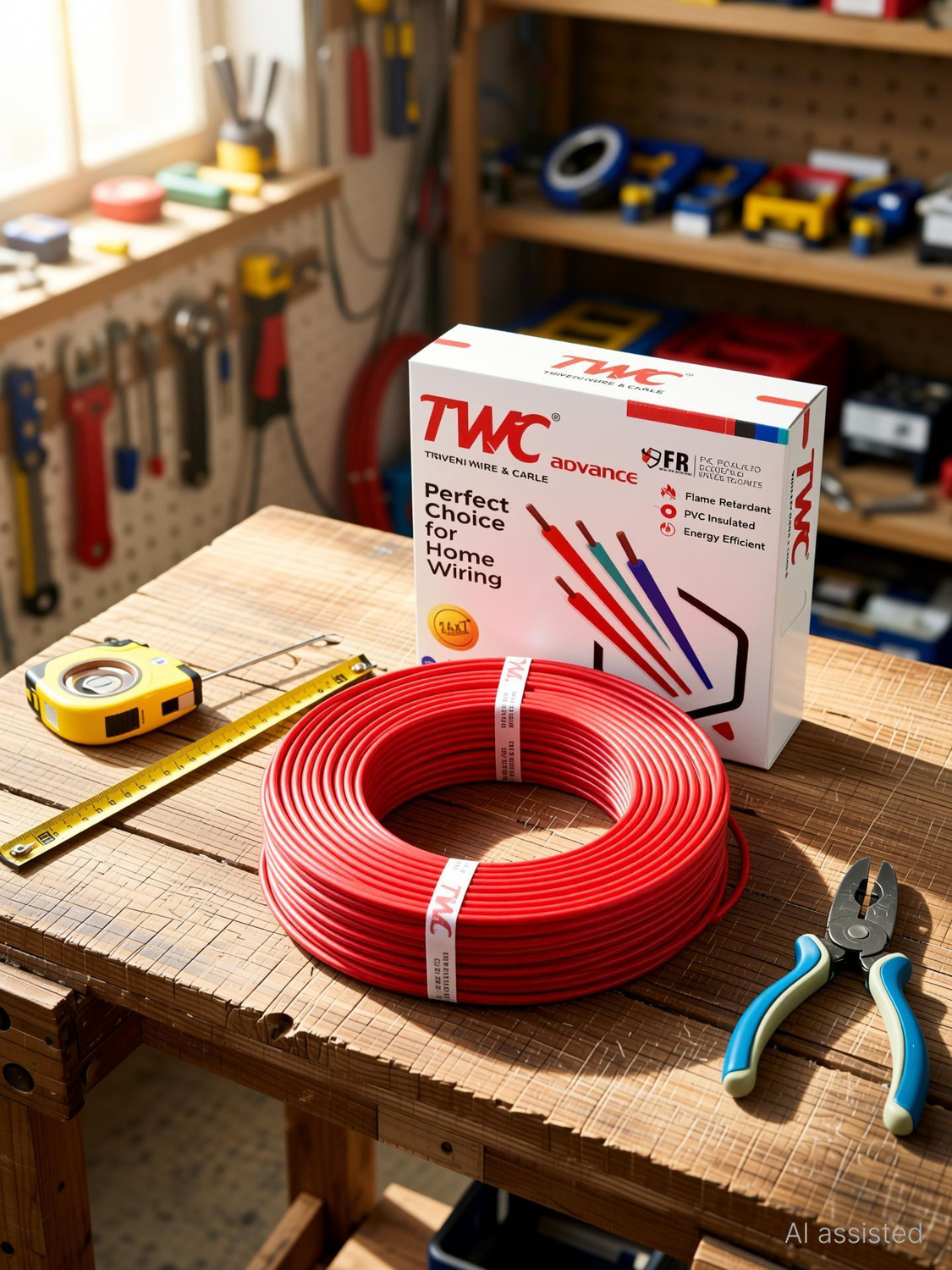 Image of TWC Advance Single Core FR PVC Insulated Electric Wire For Home, Building & Industry 6 sq /mm Red 90 m Wire