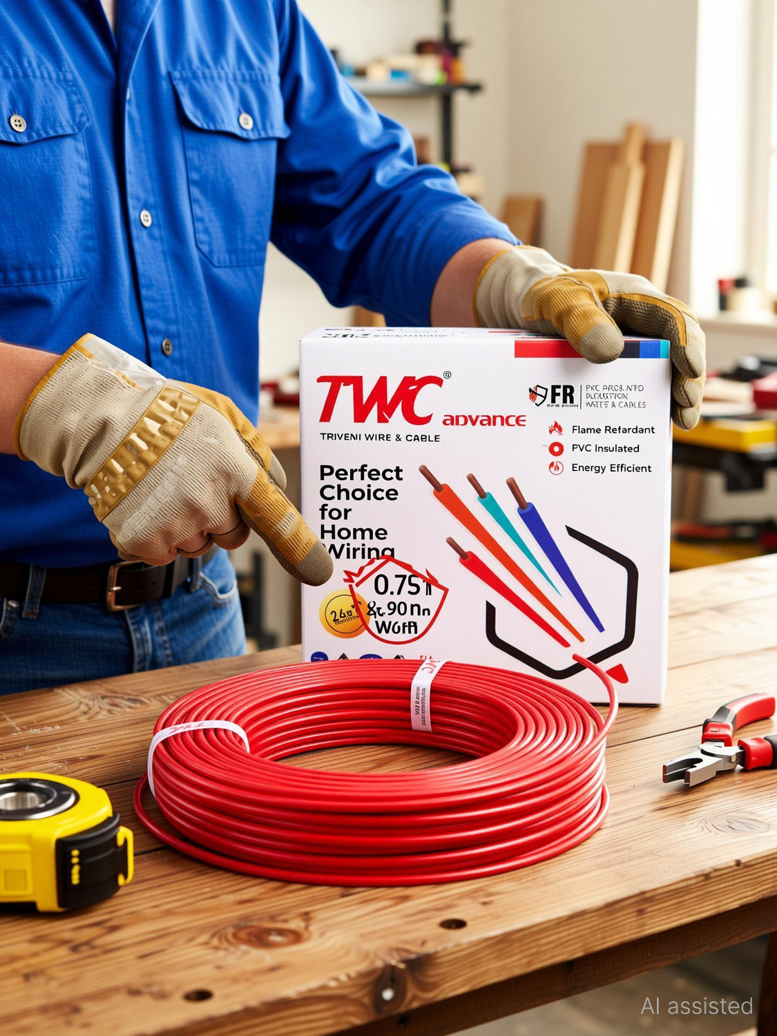 Image of TWC Advance Single Core FR PVC Insulated Electric Wire For Home, Building & Industry 6 sq /mm Red 90 m Wire