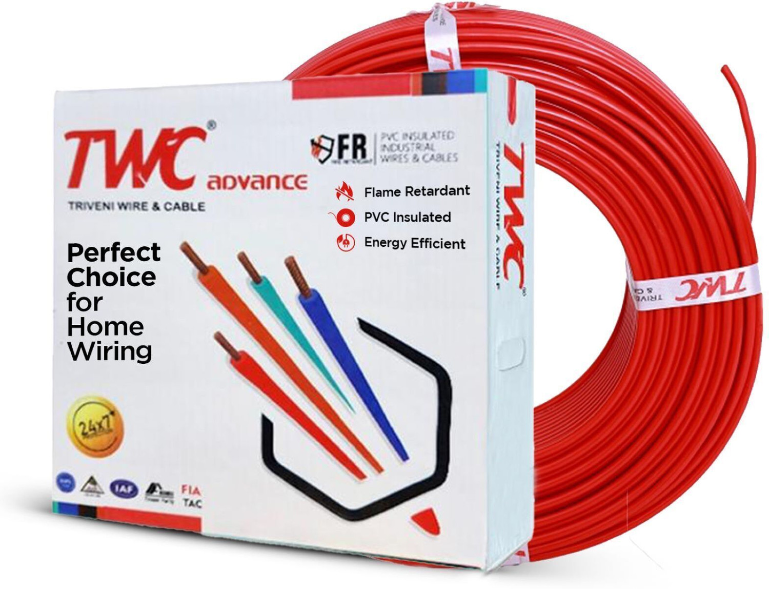 Image of TWC Advance Single Core FR PVC Insulated Electric Wire For Home, Building & Industry 6 sq /mm Red 90 m Wire